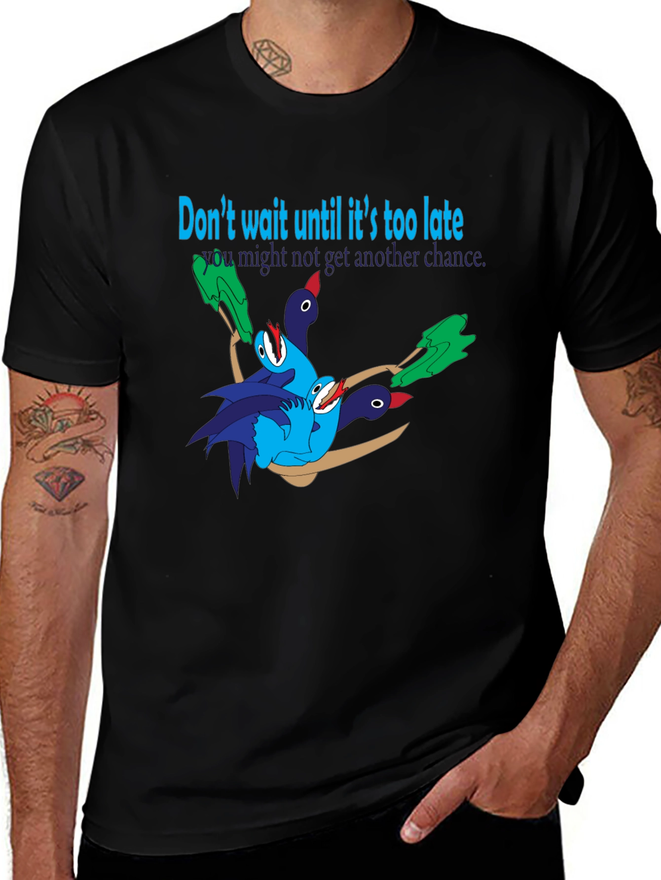 Variant 7 of Don't Wait Black T-Shirt - Bird Graphic Tee