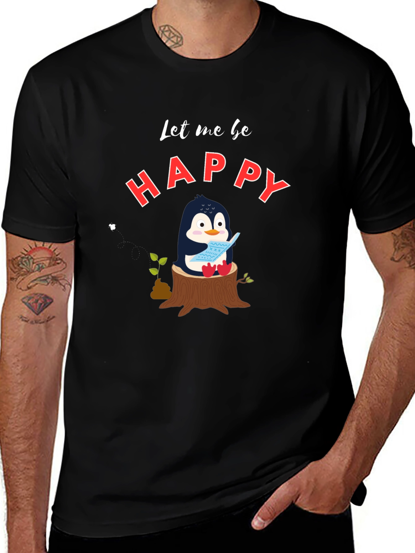 Variant 16 of Let Me Be Happy Penguin Reading T-Shirt