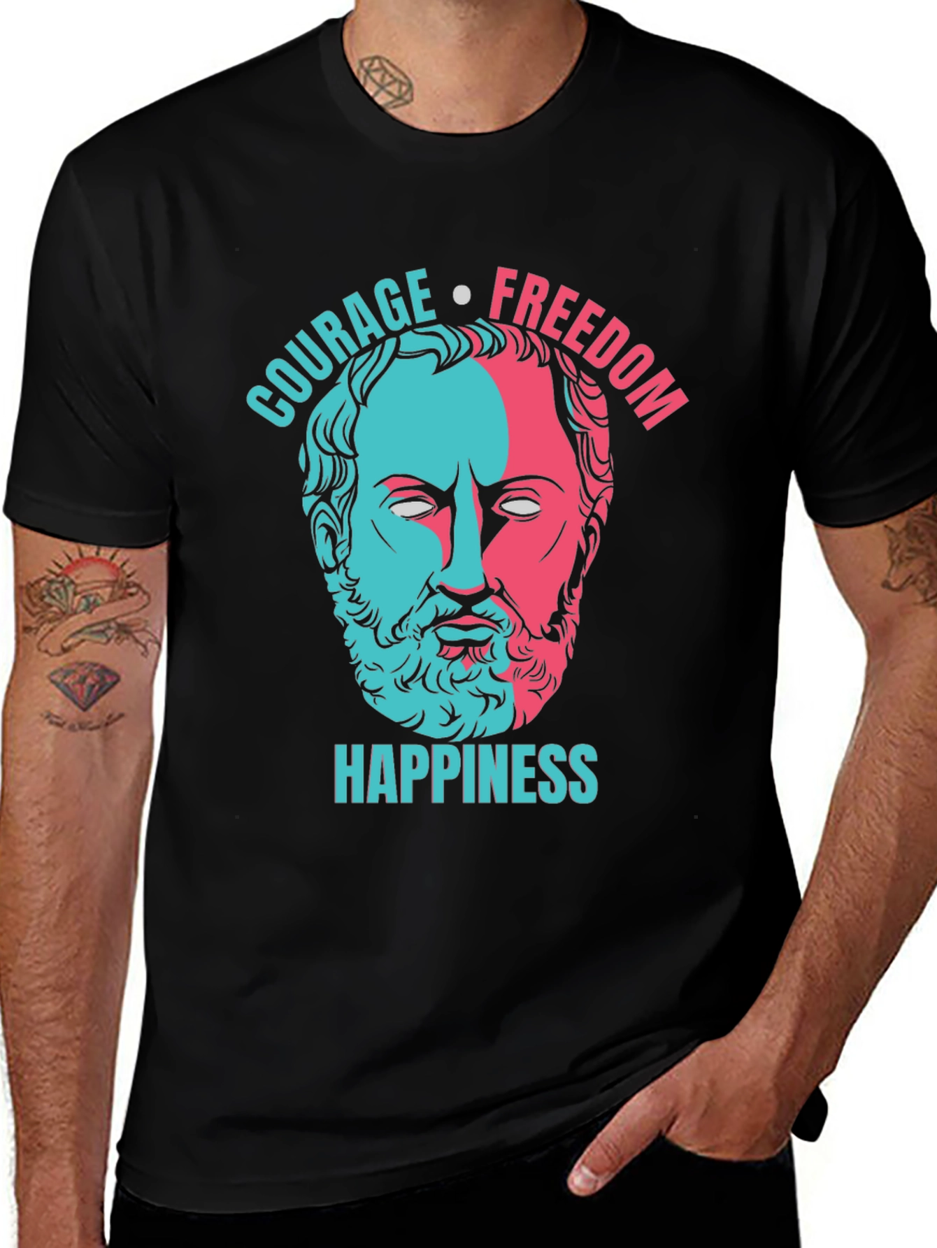 Variant 14 of Philosopher T-Shirt: Courage, Freedom, Happiness
