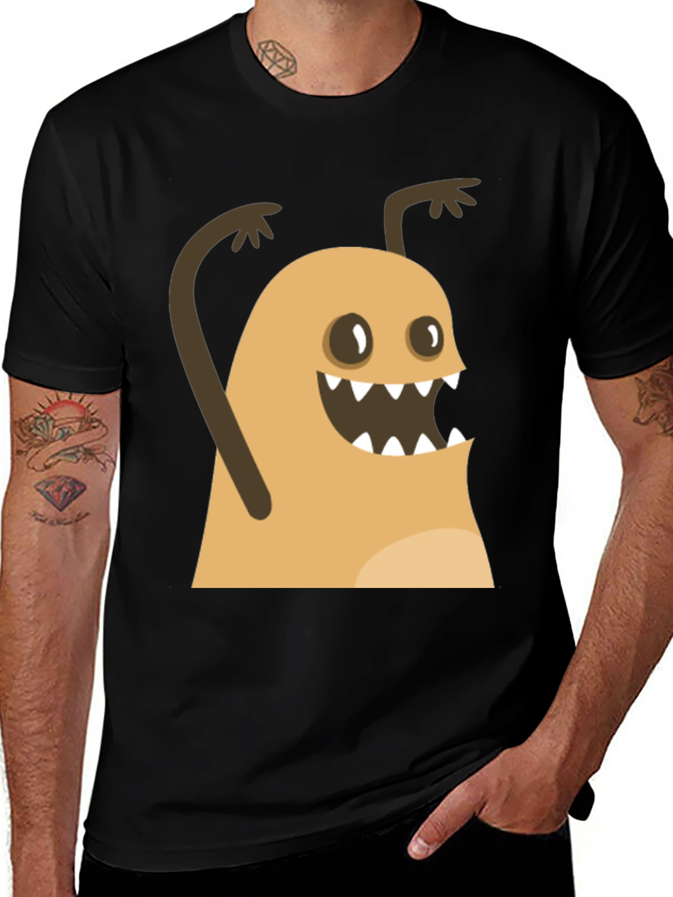 Variant 20 of Funny Monster Graphic Black T-Shirt