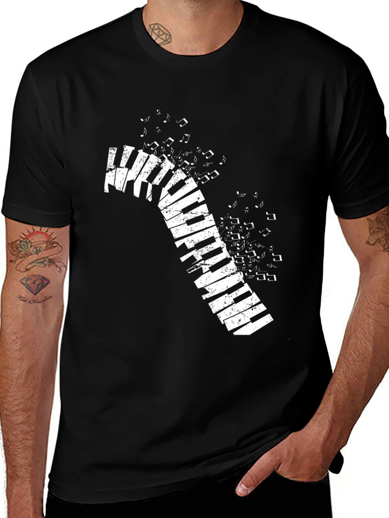 Variant 11 of Piano Keys Music Notes Black T-Shirt