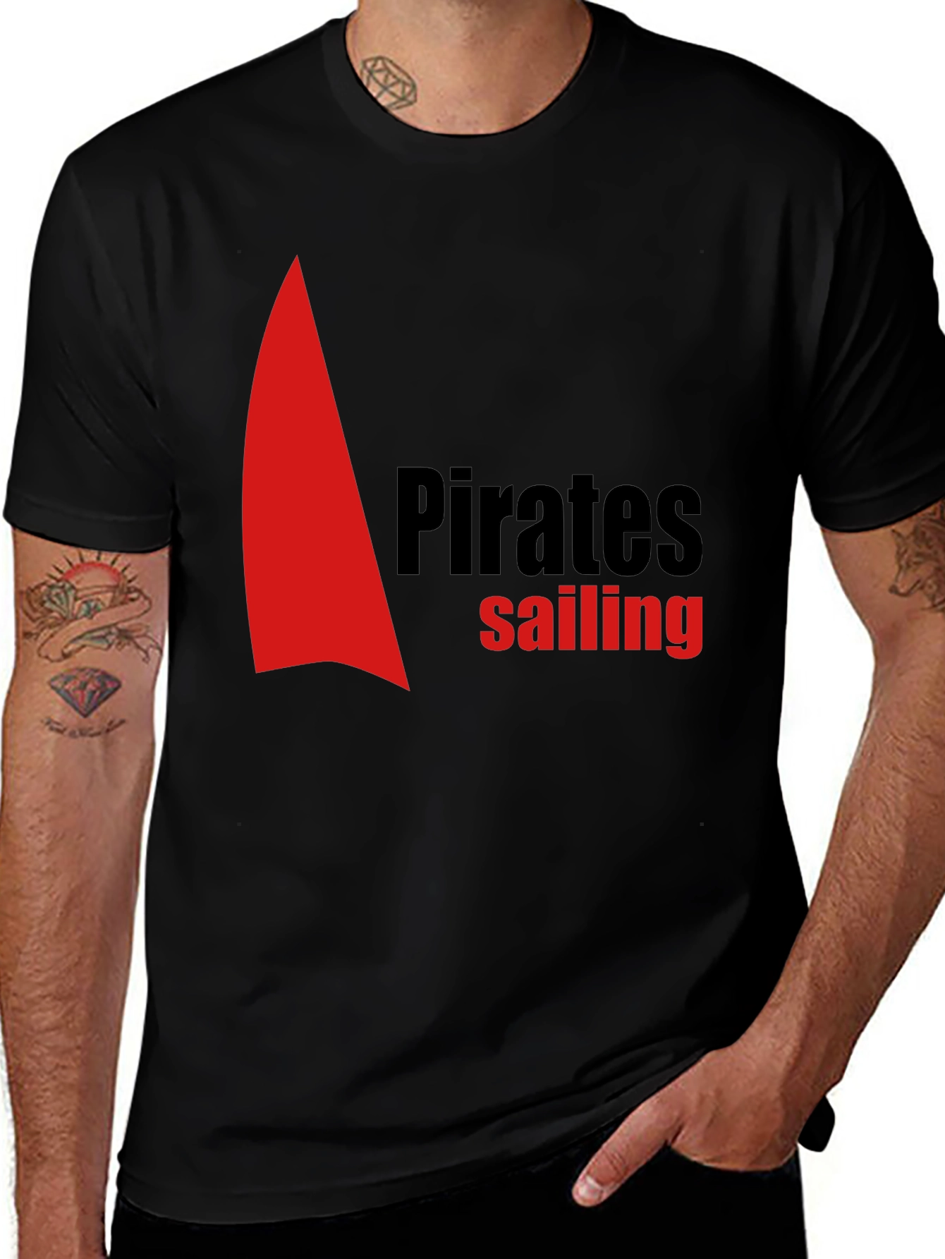 Variant 23 of Pirates Sailing Black Cotton T-Shirt