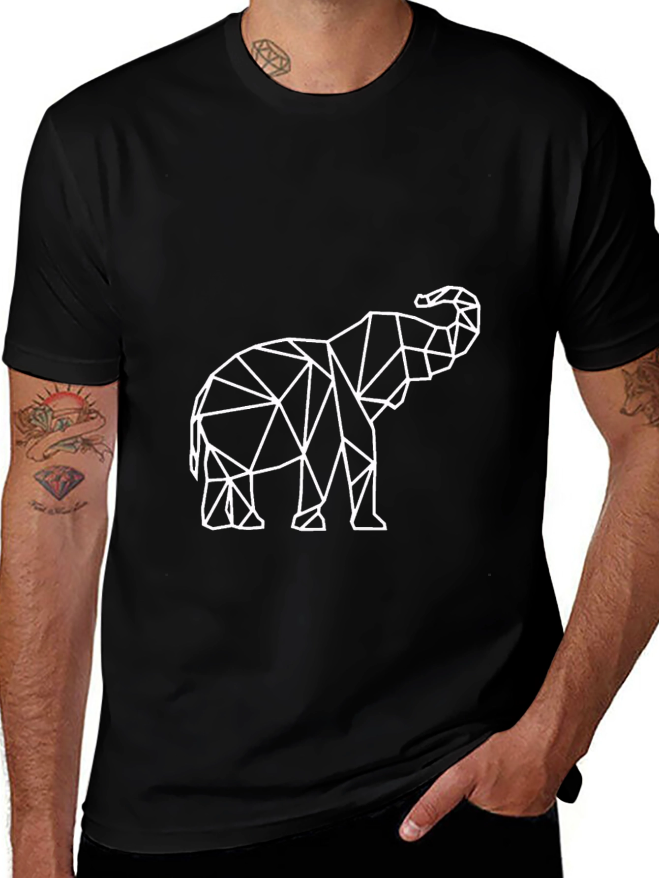 Geometric Elephant Print Black T-Shirt