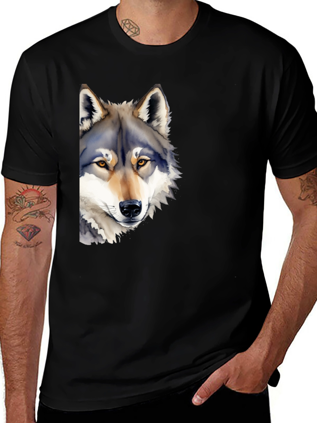 Variant 26 of Wolf Graphic T-Shirt - Men's Black Crew Neck Tee
