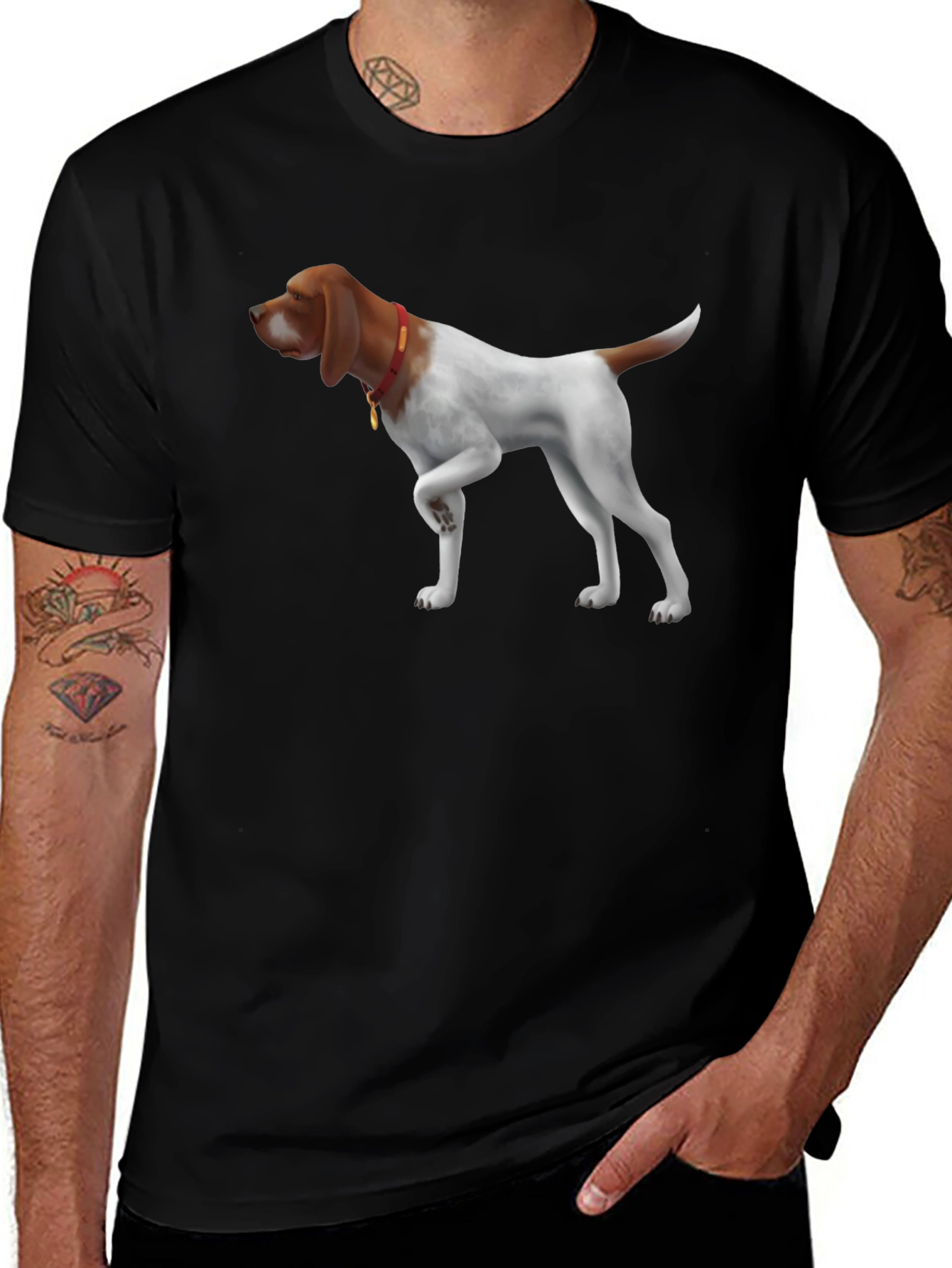 Variant 14 of Dog Pointer Graphic Tee - Men's Black Cotton Shirt