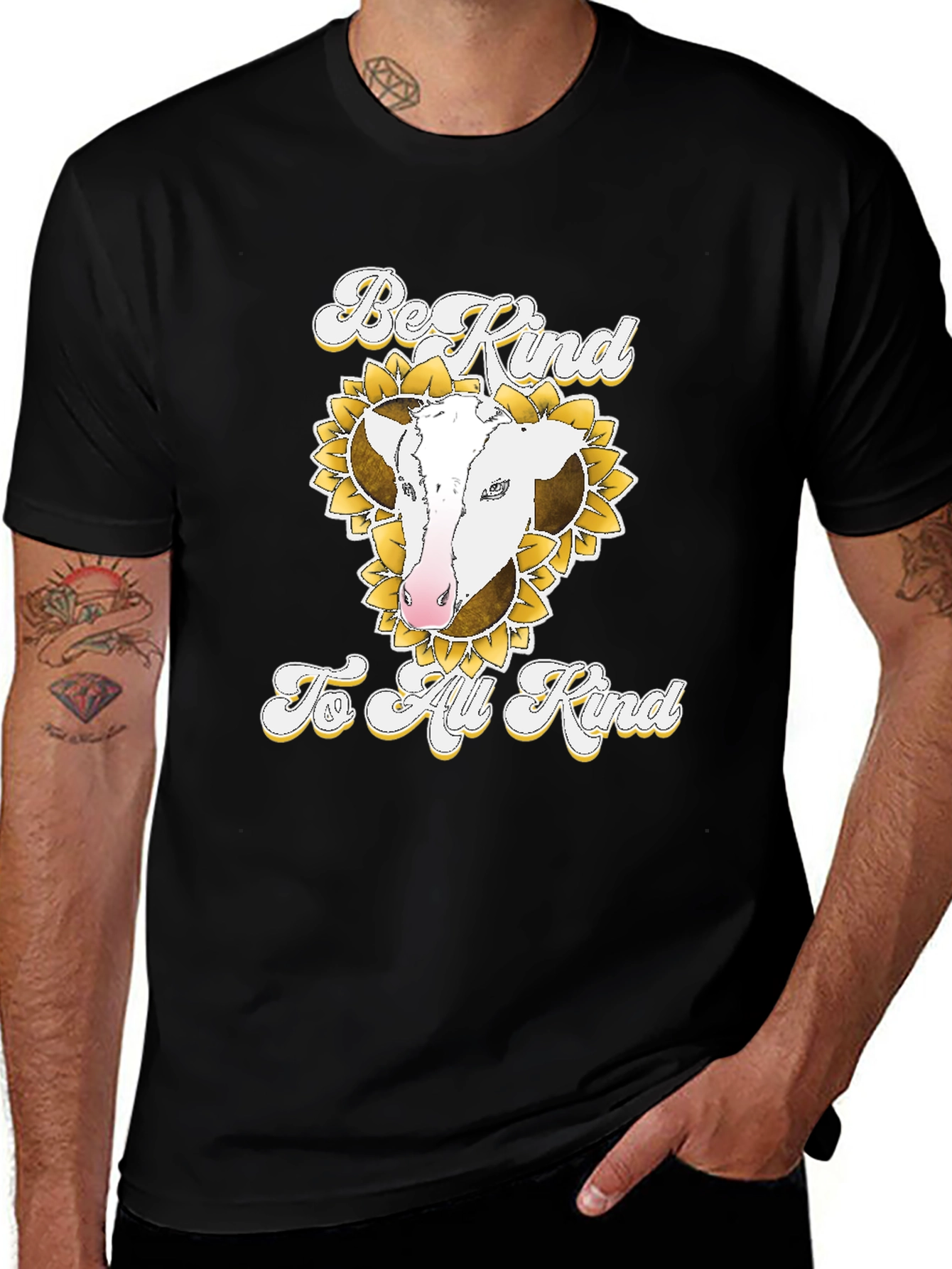 Be Kind to All Kind Cow Sunflower Graphic T-Shirt
