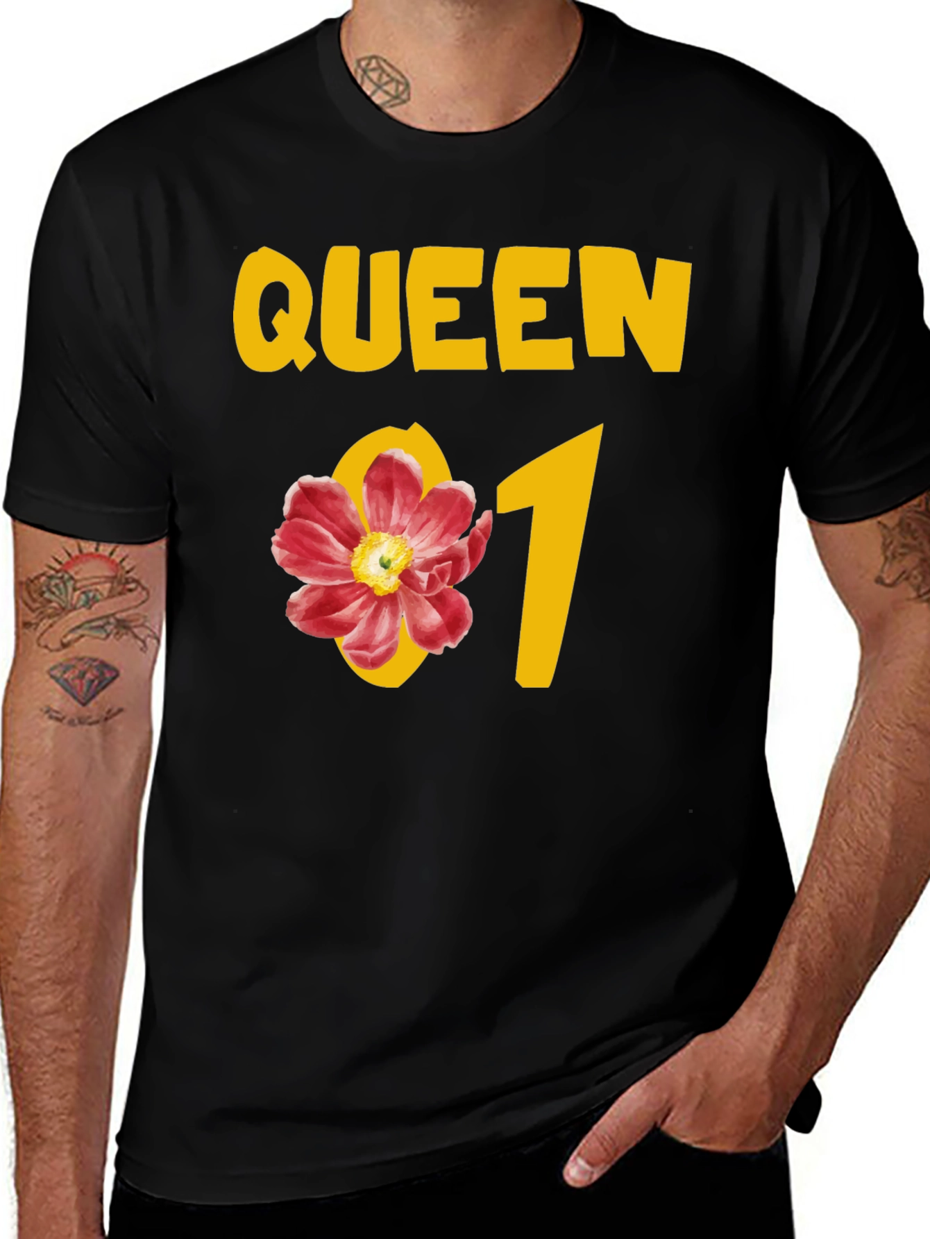 Variant 23 of Queen Floral Graphic Tee - Black Cotton T-Shirt