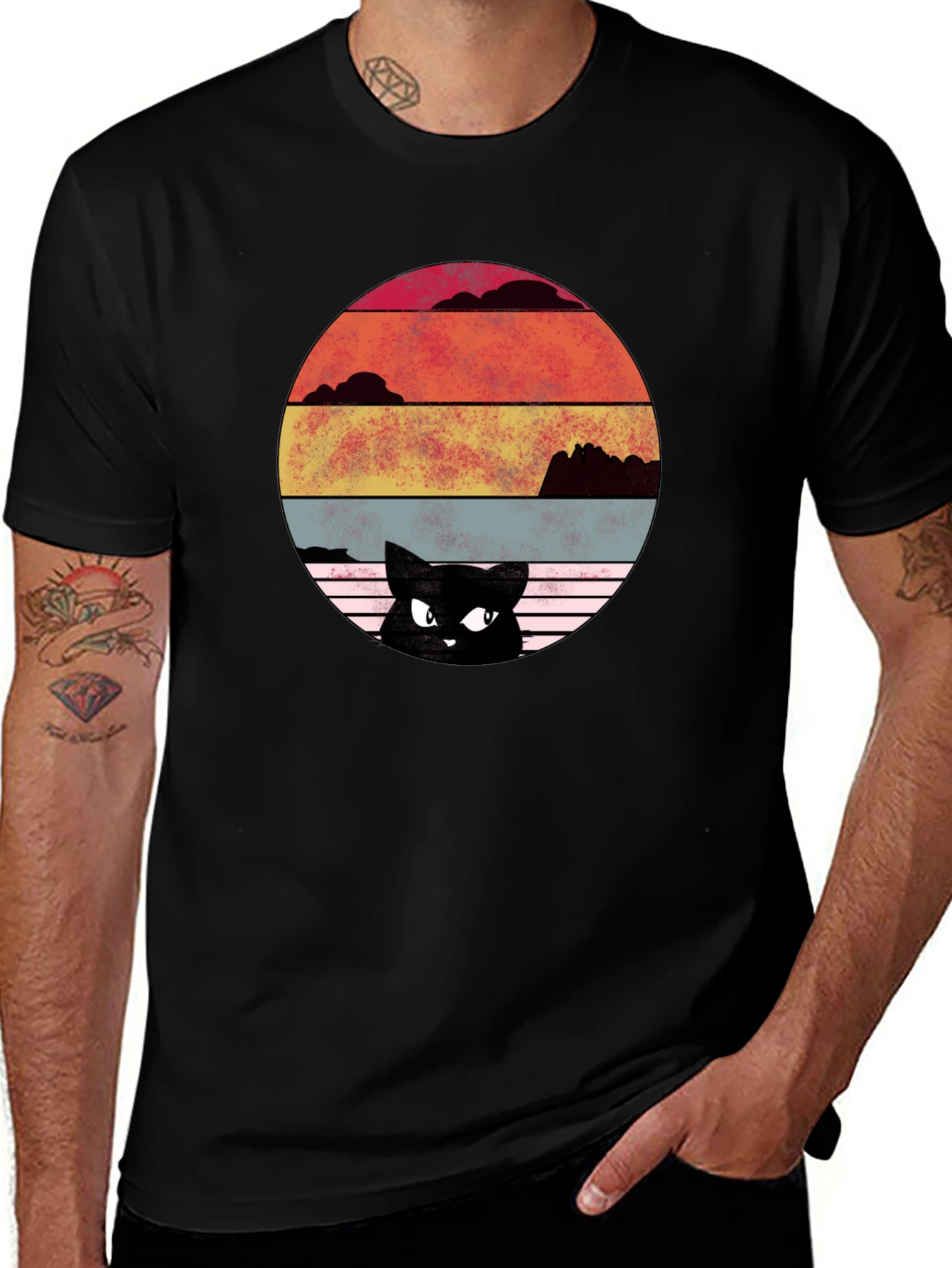 Variant 26 of Retro Cat Sunset Graphic T-Shirt