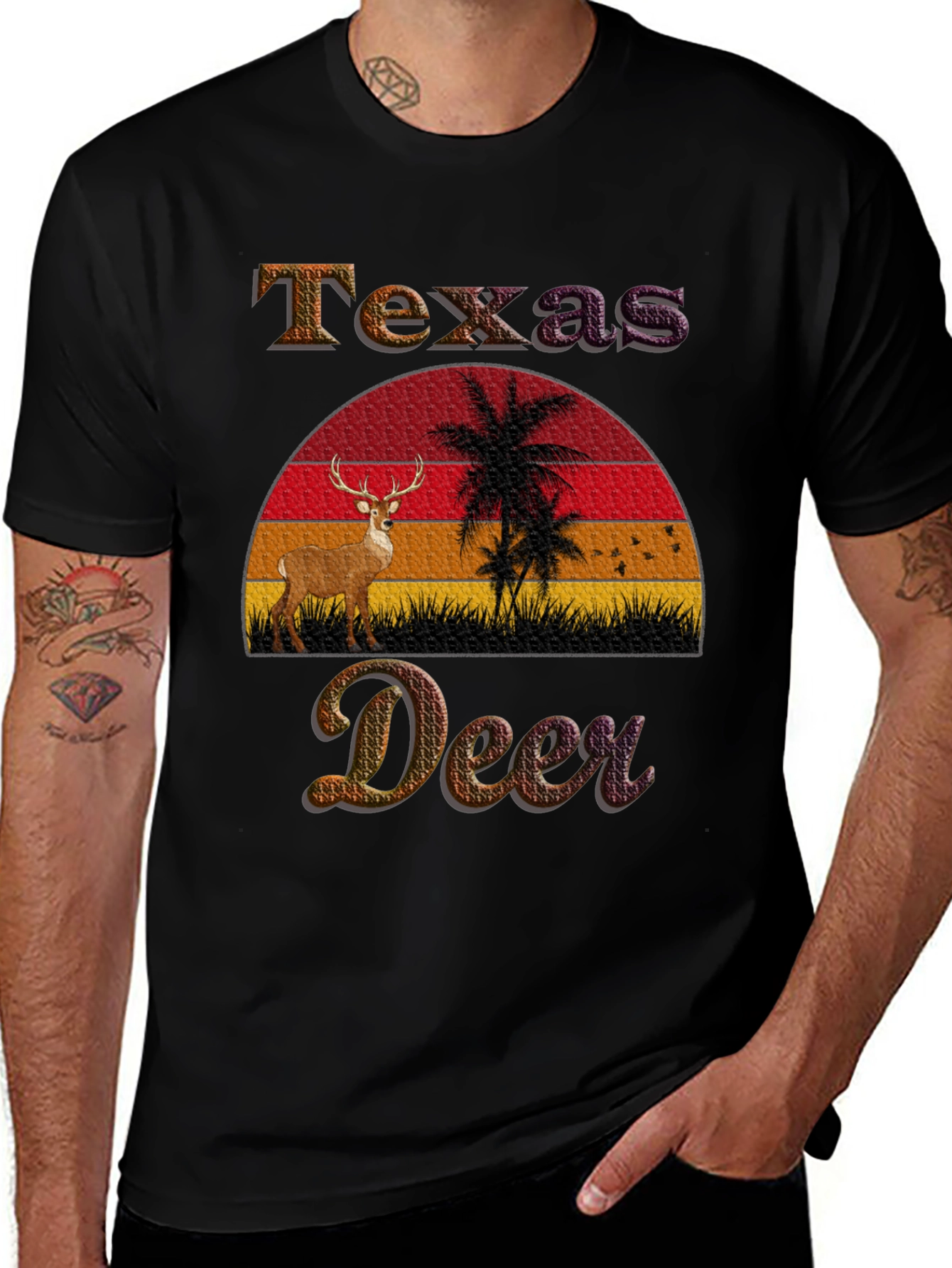 Texas Deer T-Shirt - Vintage Sunset Design