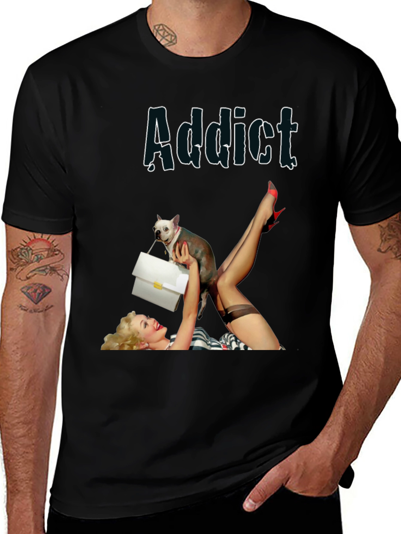 Variant 28 of Addict T-Shirt: Vintage Pin-Up & Dog Humor Tee