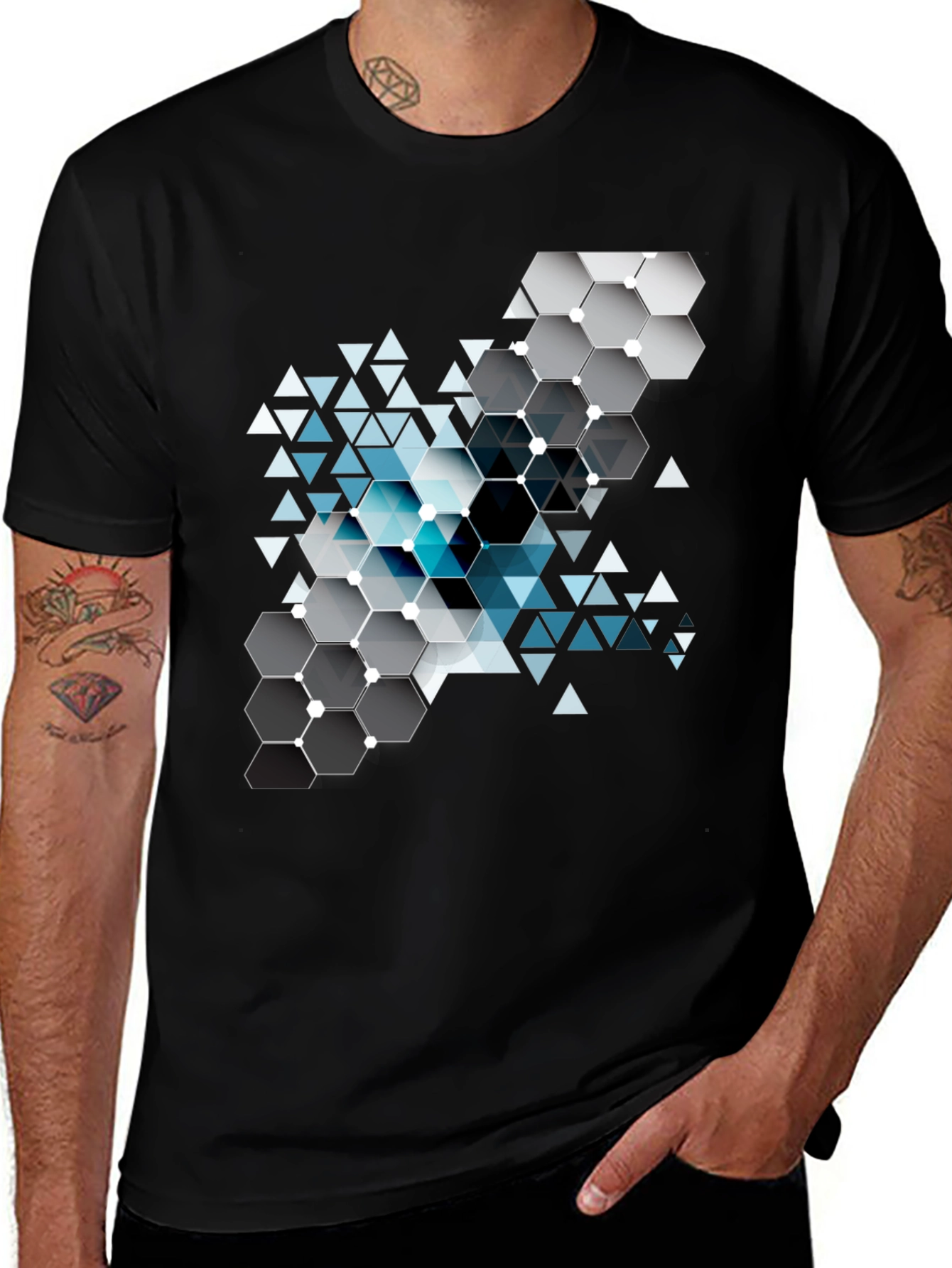 Variant 5 of Geometric Hexagon Design Black T-Shirt