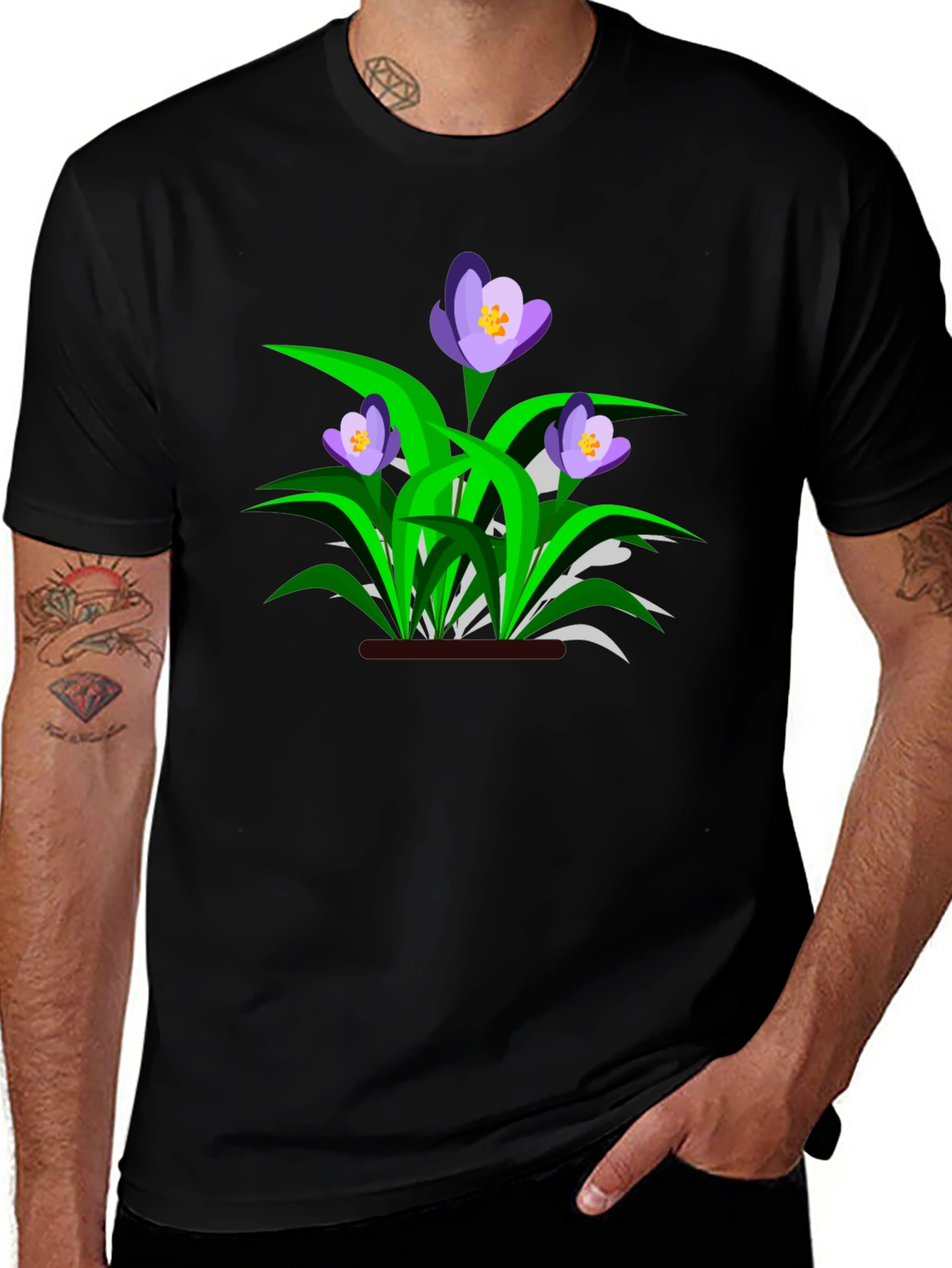 Variant 8 of Floral Crocus Graphic Tee - Black Cotton Casual T-Shirt