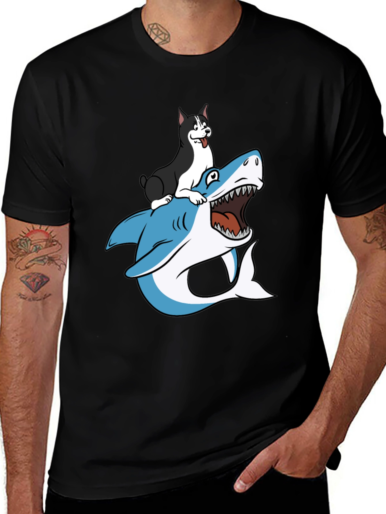 Variant 27 of Dog Riding Shark Graphic T-Shirt