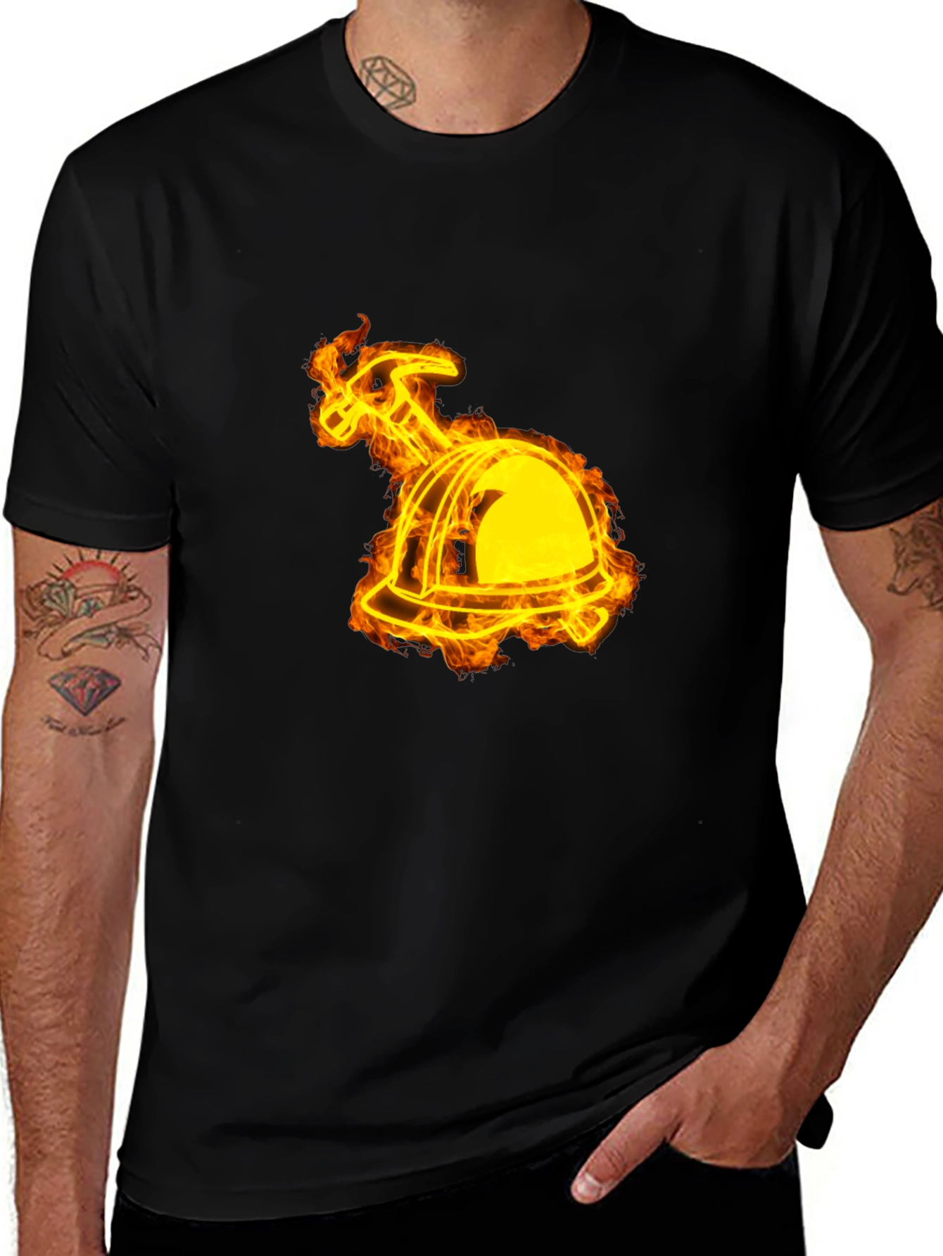 Variant 17 of Black Tee with Firefighter Helmet Graphic