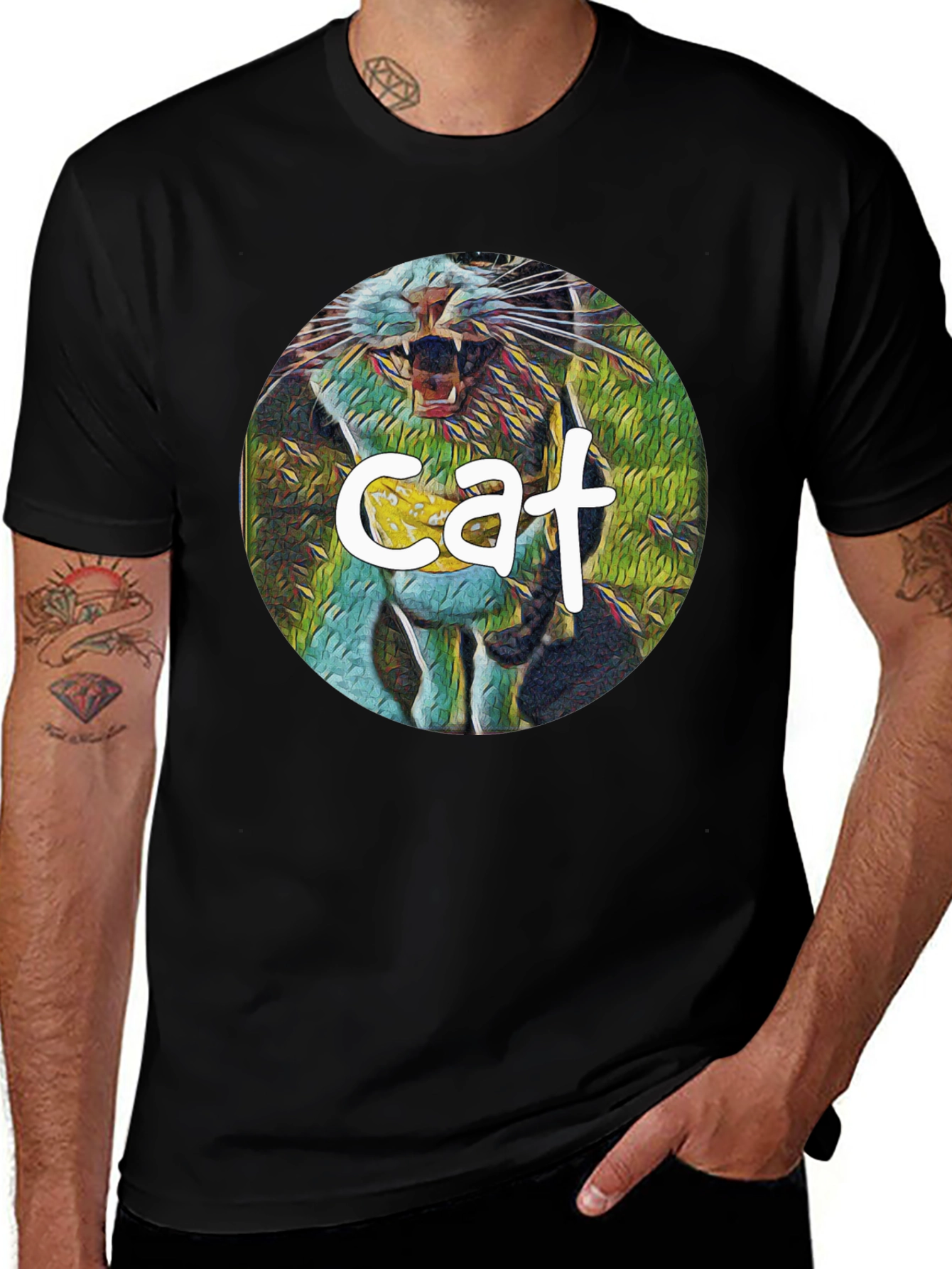 Variant 16 of Cat Graphic Print Black T-Shirt