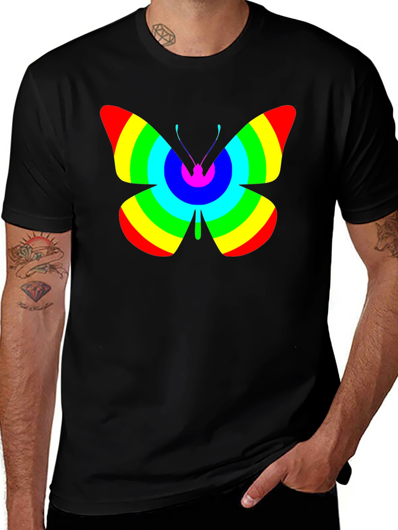 Variant 26 of Rainbow Butterfly Graphic Black T-Shirt