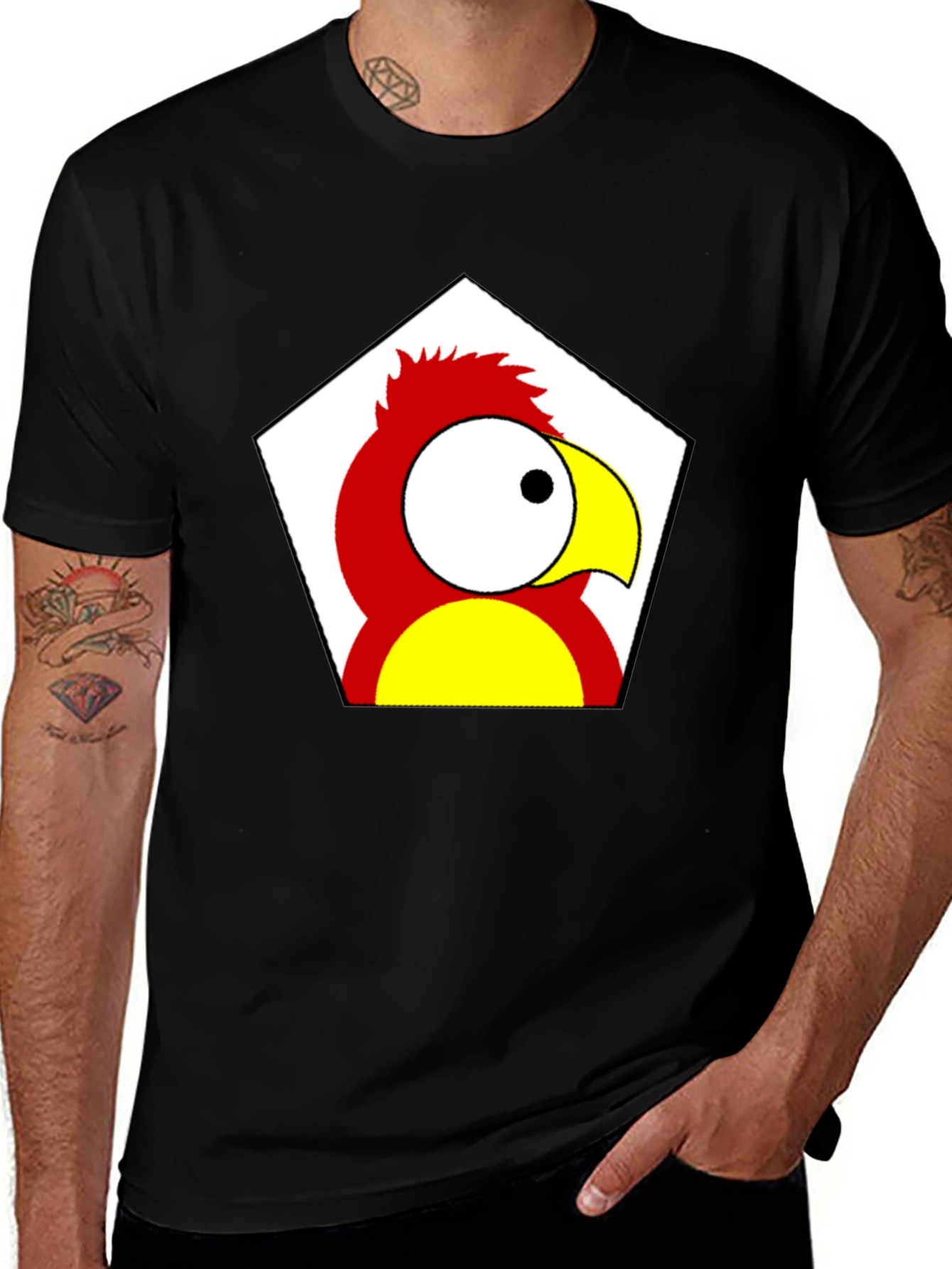 Variant 30 of Cartoon Parrot Graphic Tee - Black Unisex T-Shirt