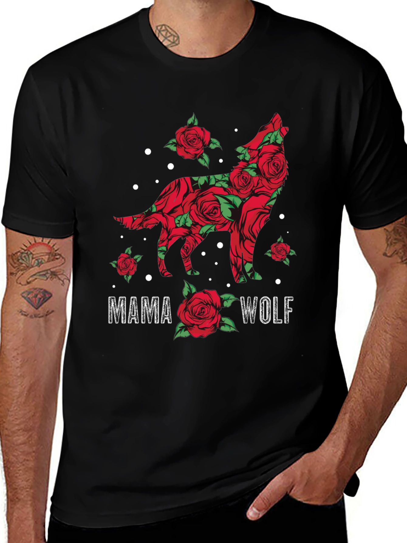 Variant 4 of Mama Wolf Rose Graphic T-Shirt - Black