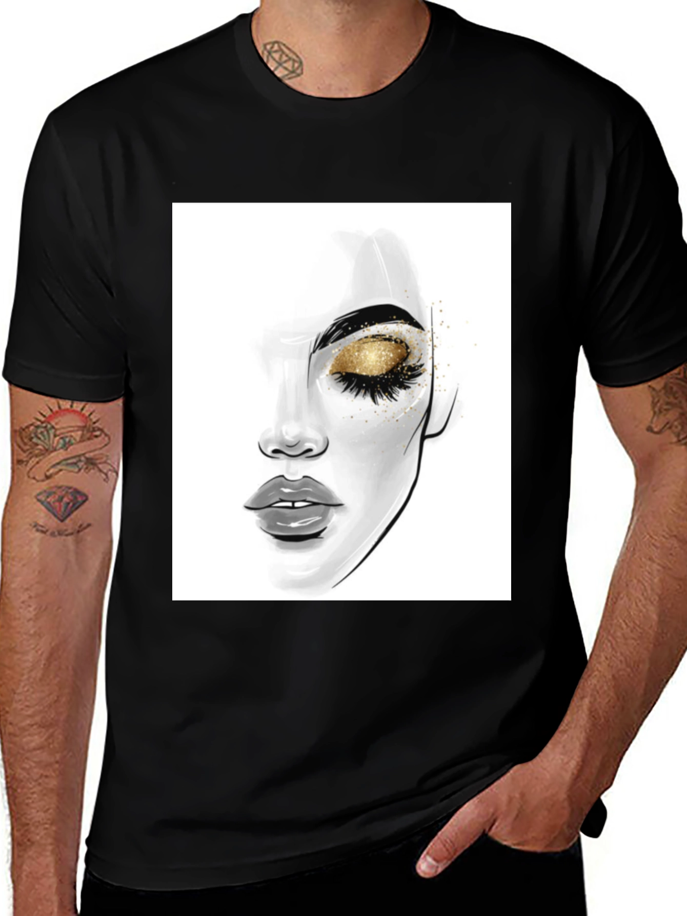 Variant 6 of Glamorous Eye Makeup Graphic Tee - Black Cotton