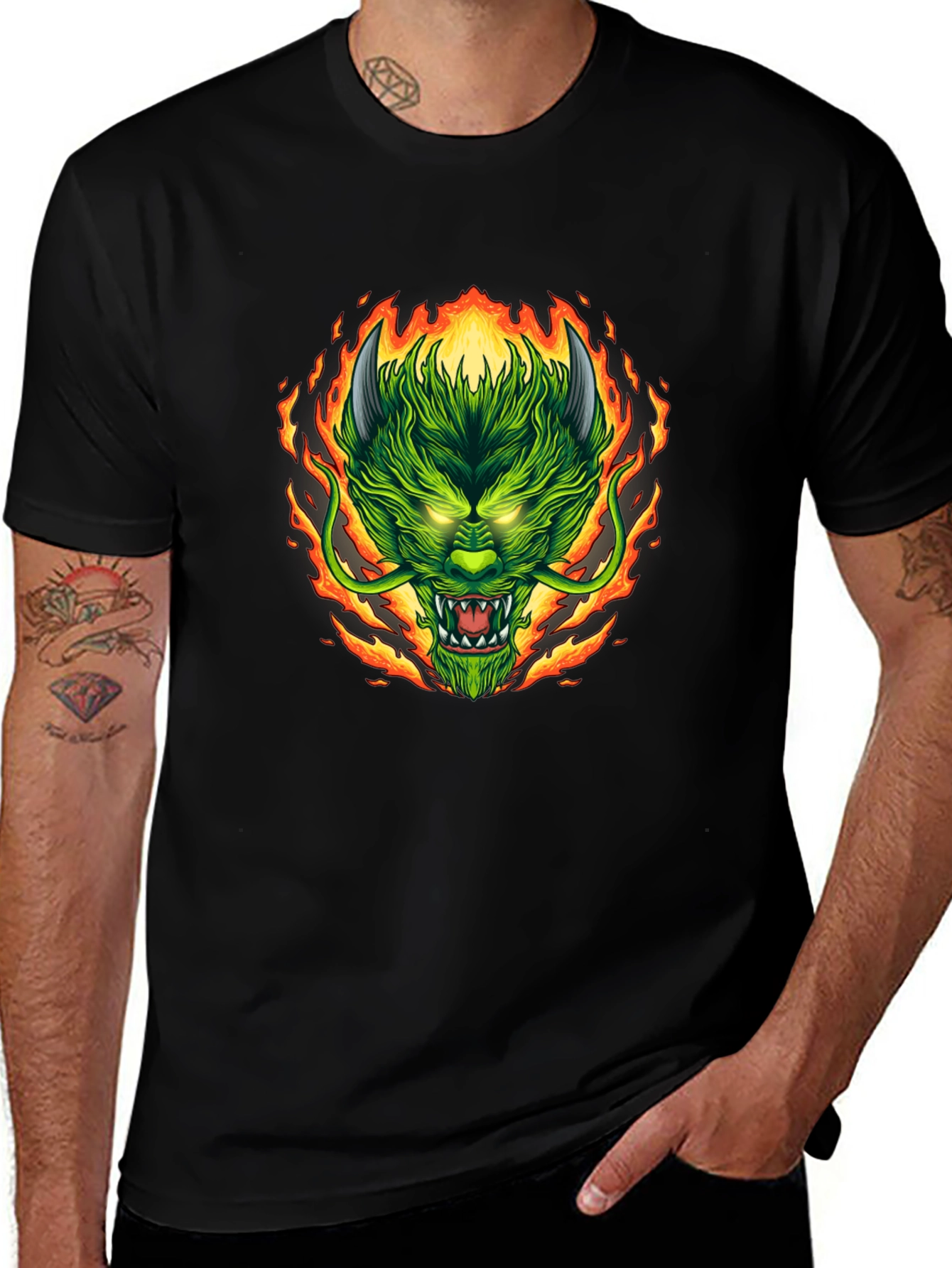Fiery Dragon Graphic Tee - Men's Black T-Shirt