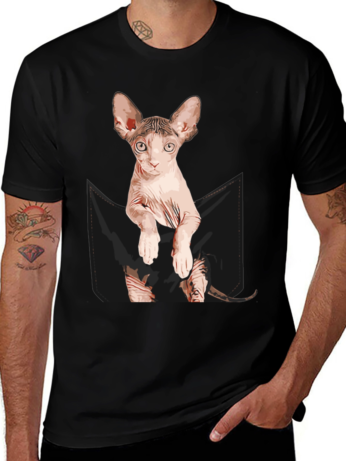 Variant 22 of Sphynx Cat Pocket T-Shirt - Quirky Graphic Tee