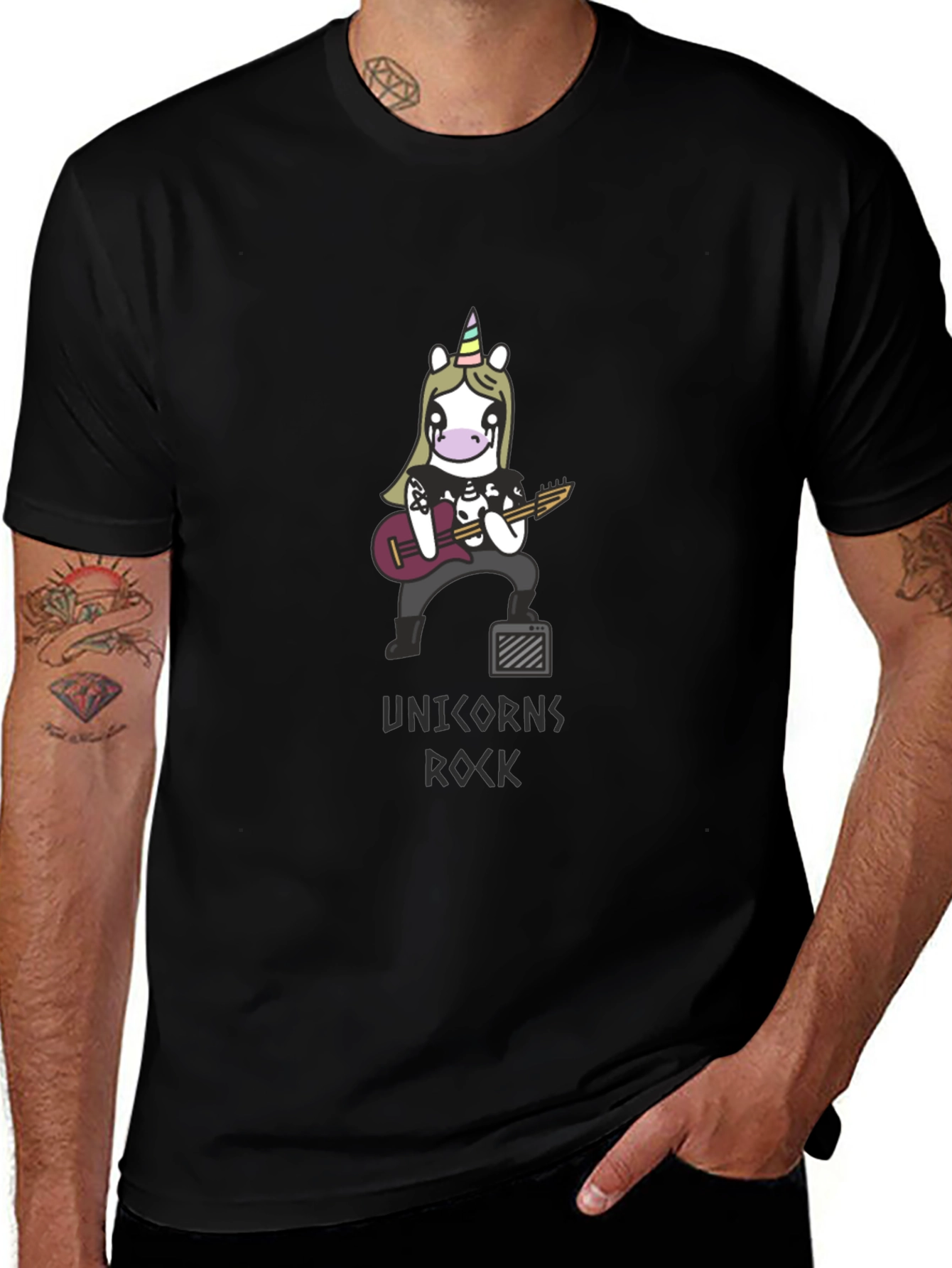 Variant 5 of Unicorns Rock T-Shirt - Black Cotton Graphic Tee