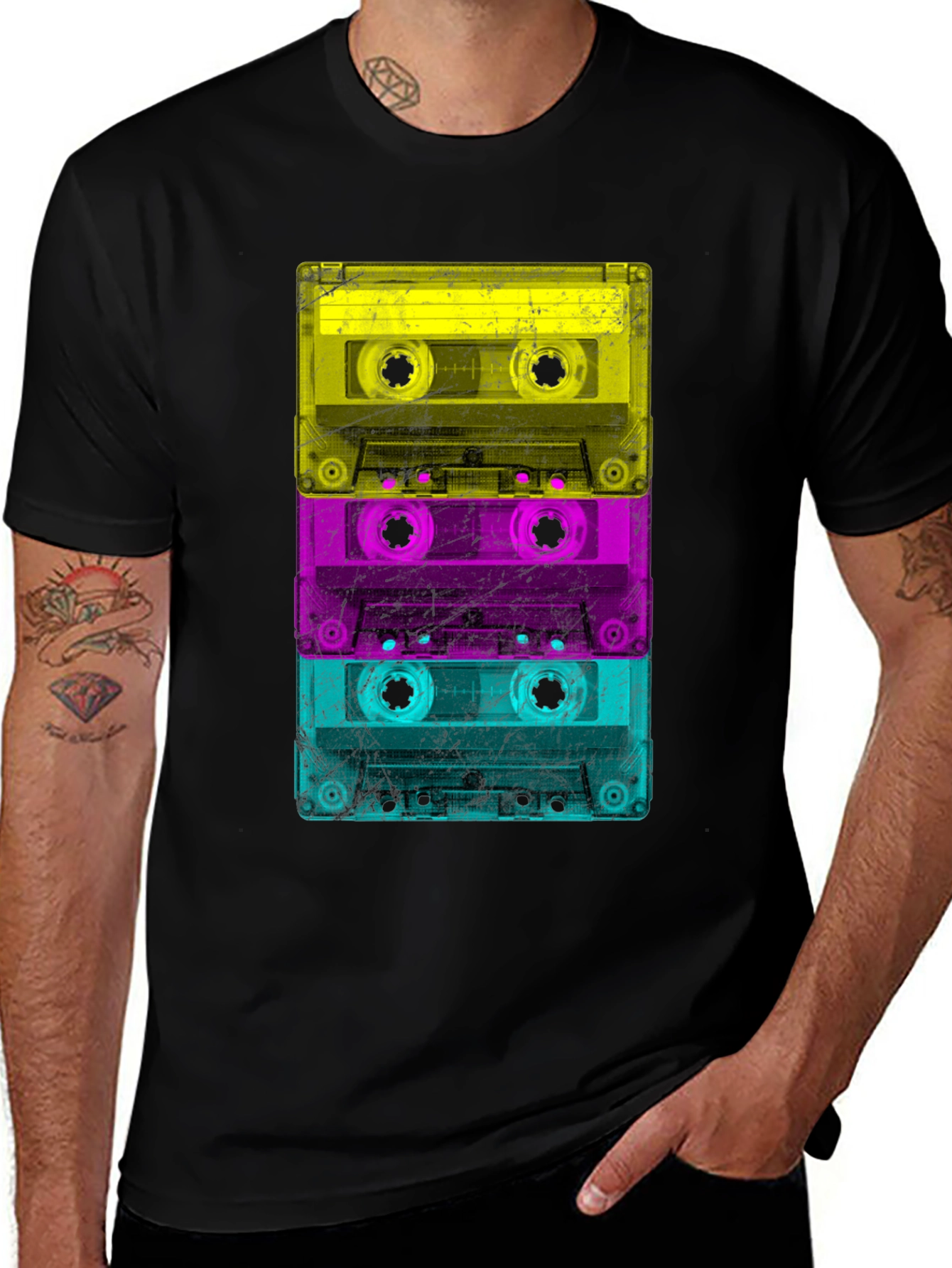 Retro Cassette Tape Stack Graphic T-Shirt
