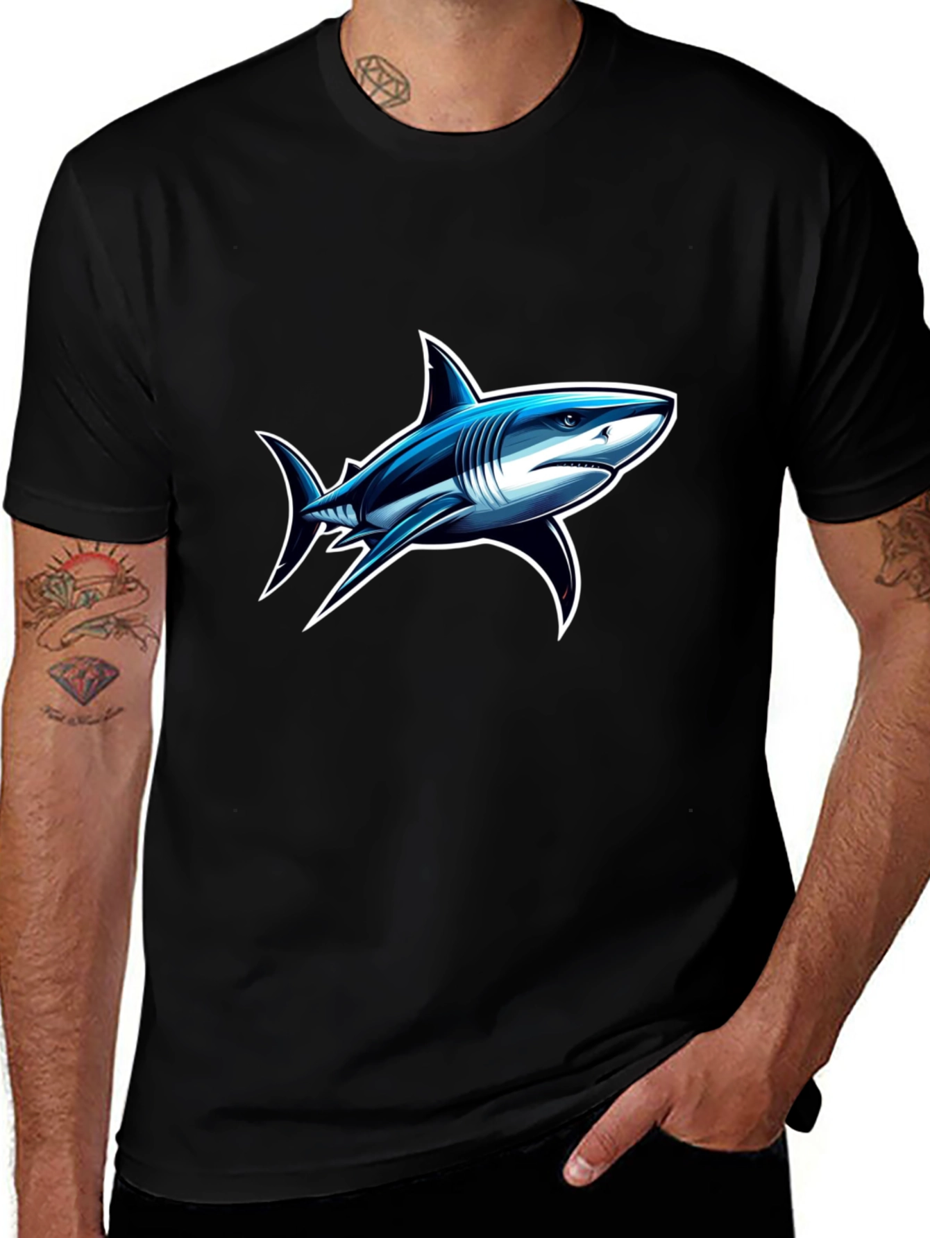 Variant 2 of Cool Shark Graphic Print Black T-Shirt for Men