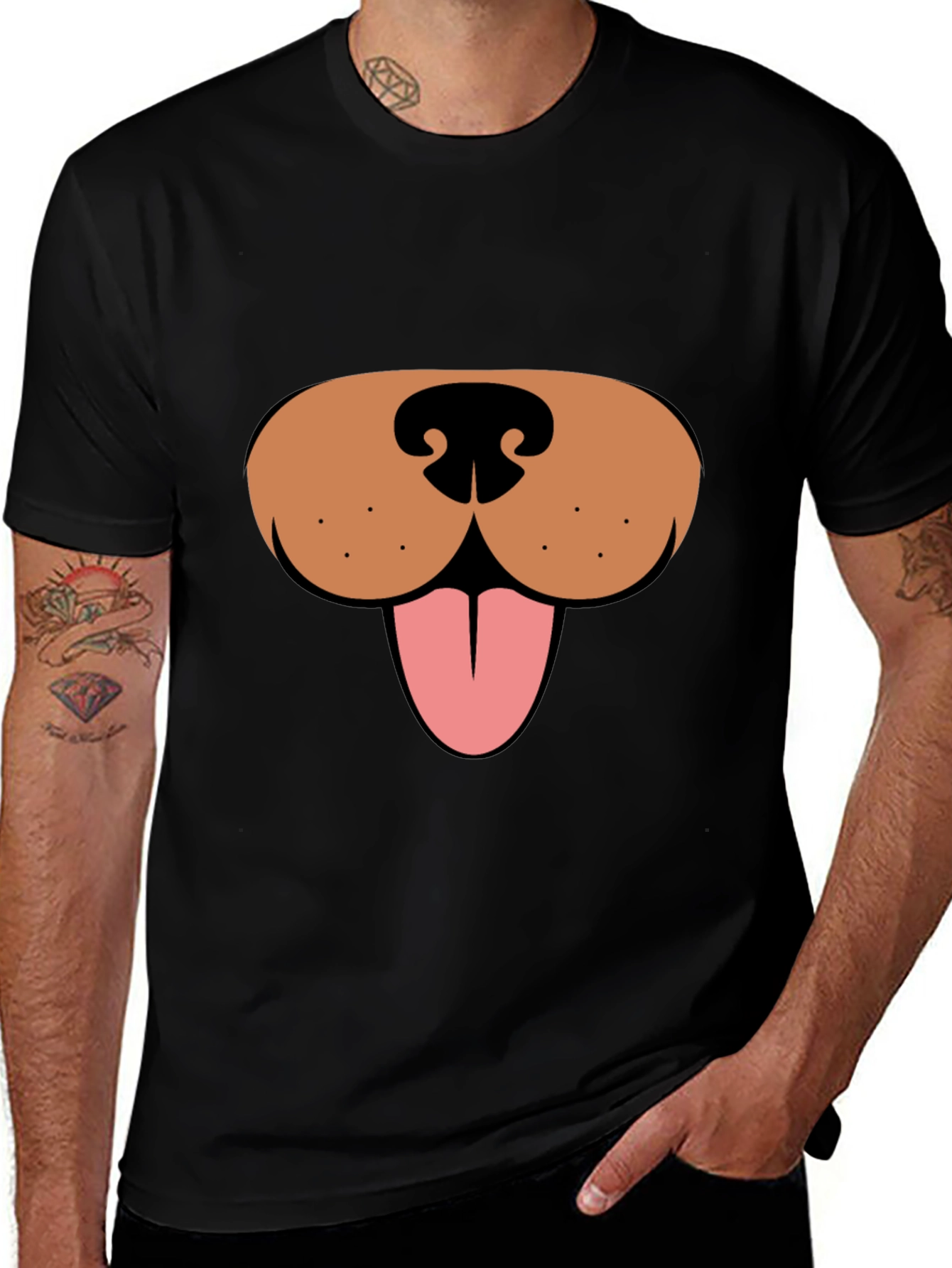 Variant 27 of Funny Dog Face Graphic Tee - Black Casual T-Shirt