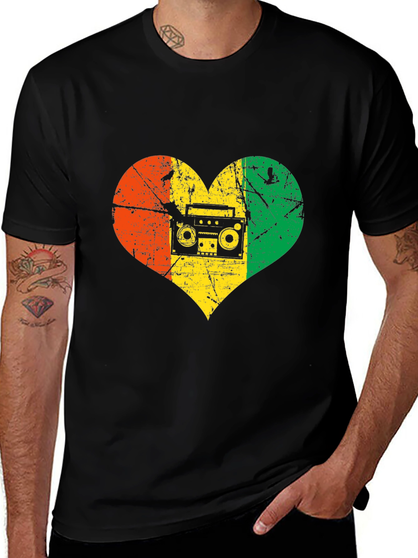 Variant 7 of Reggae Heart Boombox Graphic Tee - Black