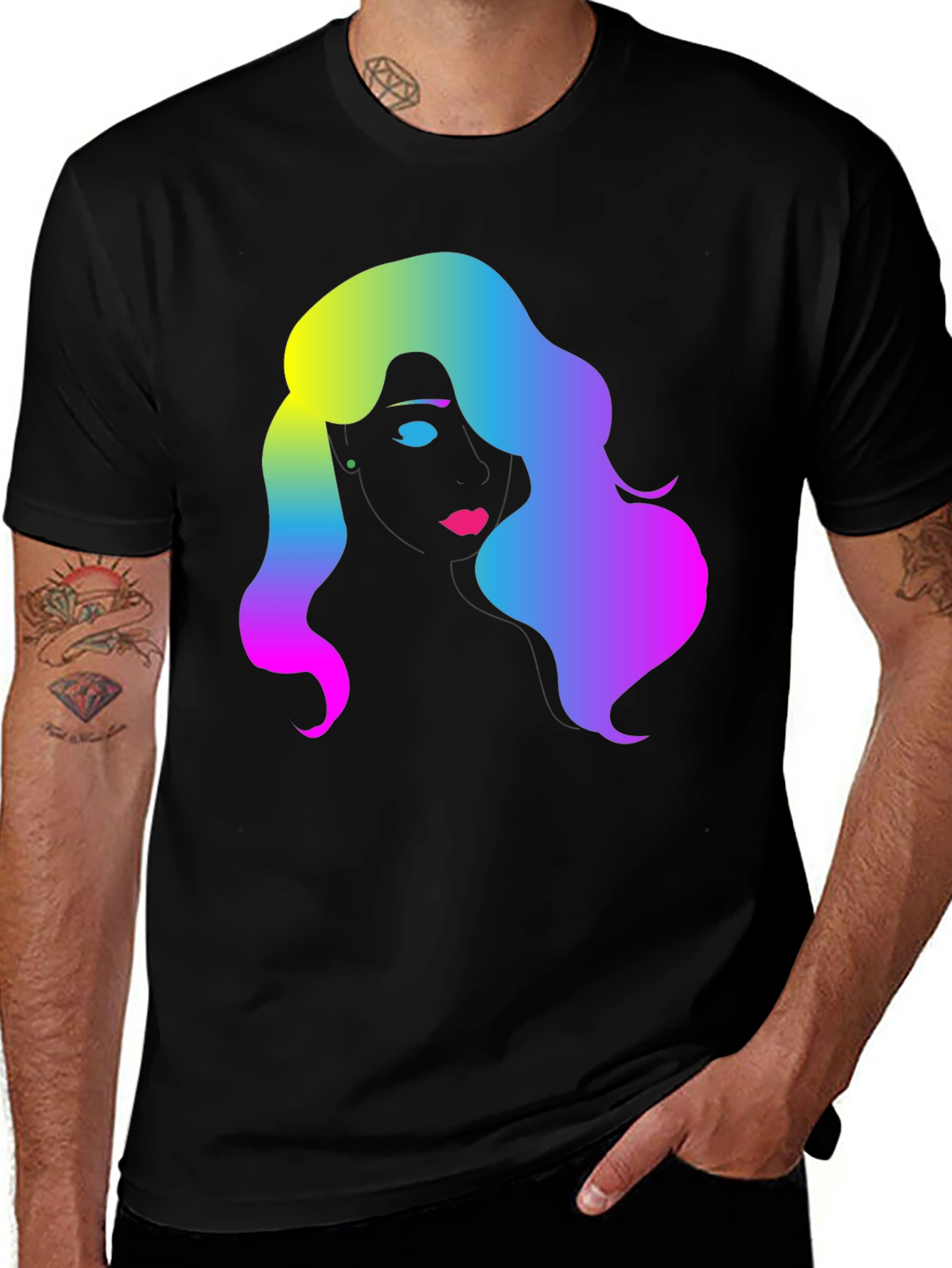Variant 6 of Vibrant Graphic Tee - Woman with Colorful Hair