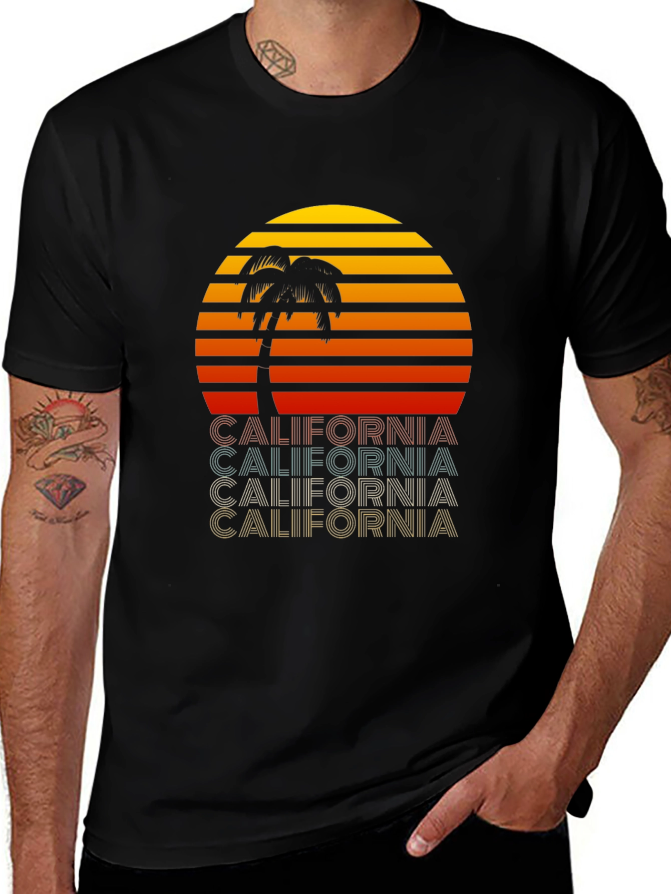 Variant 29 of California Palm Sunset Graphic Tee - Retro Style