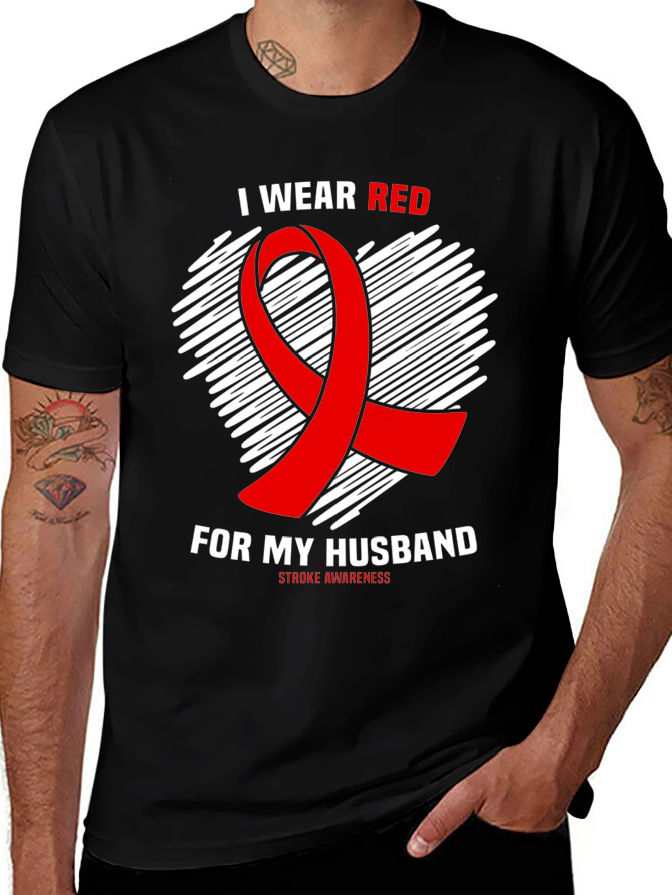I Wear Red For My Husband Stroke Awareness T-Shirt