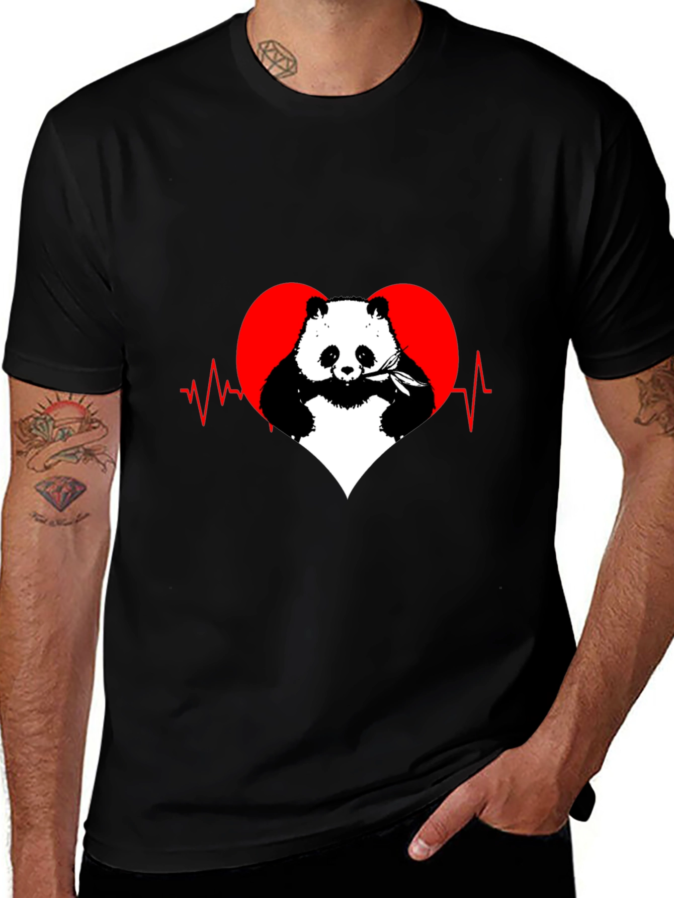 Variant 3 of Panda Heartbeat Graphic Tee - Men's Black T-Shirt