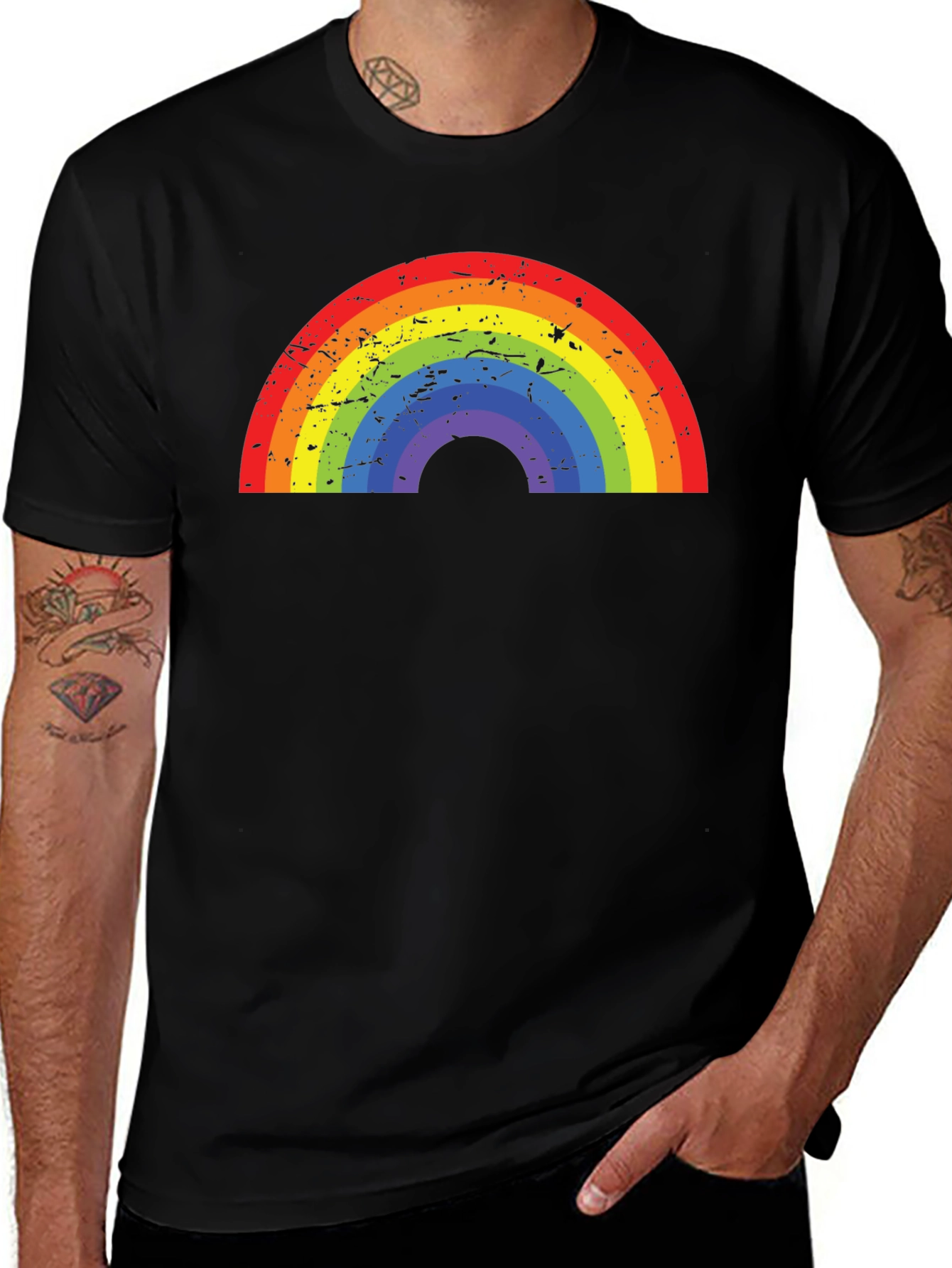Variant 11 of Rainbow Graphic Black T-Shirt - Casual Comfort