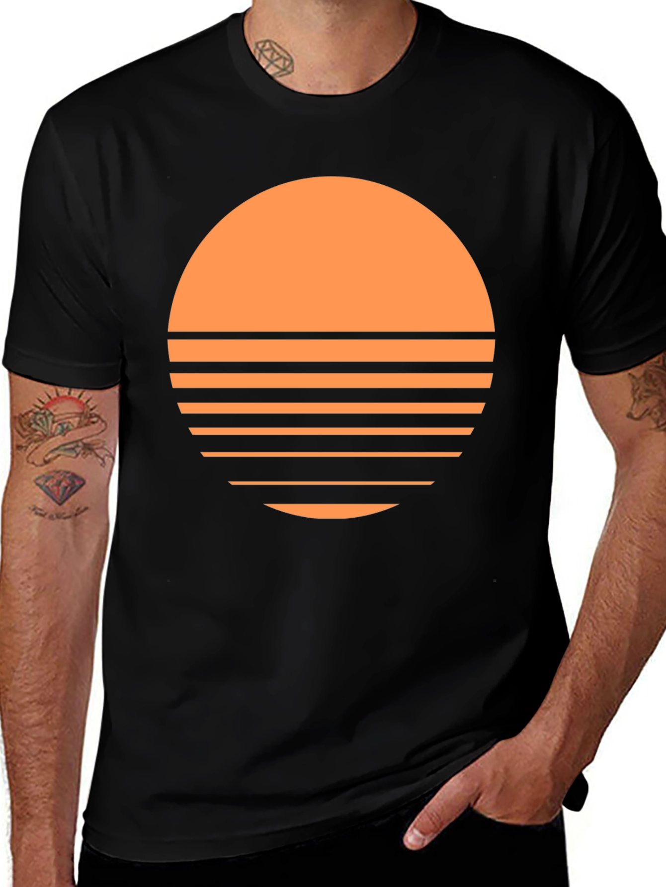 Variant 11 of Retro Sunset Graphic Tee - Black Crew Neck T-Shirt