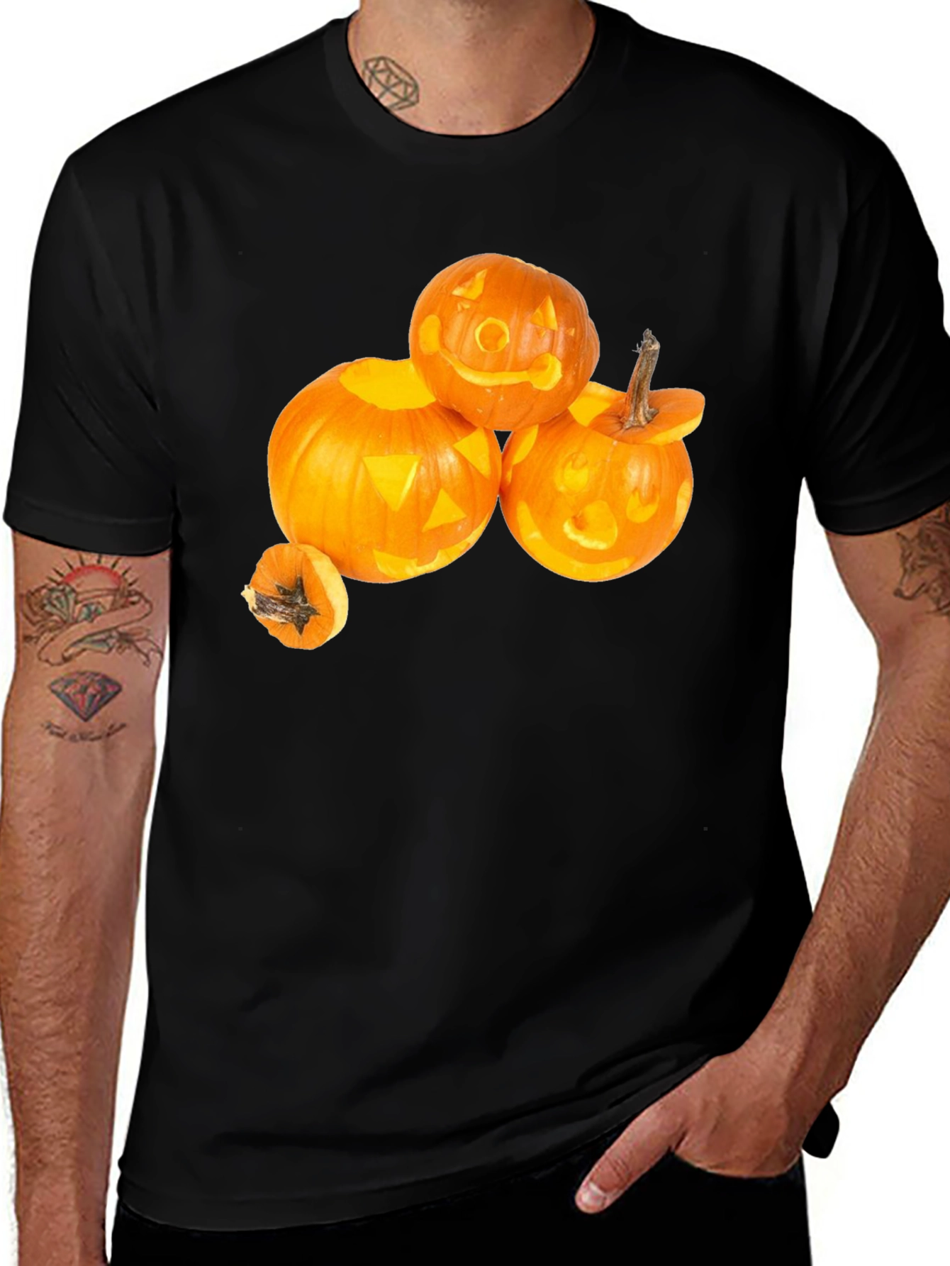 Variant 25 of Halloween Pumpkin Stack Black T-Shirt