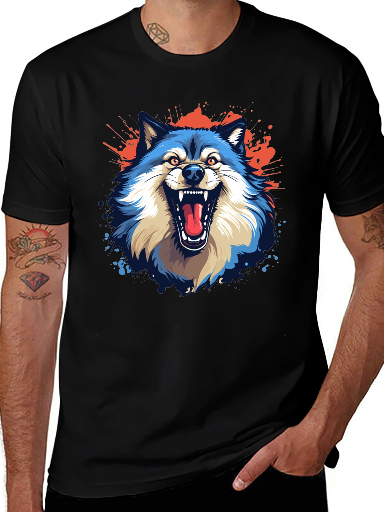 Variant 20 of Men's Black Wolf Graphic Tee