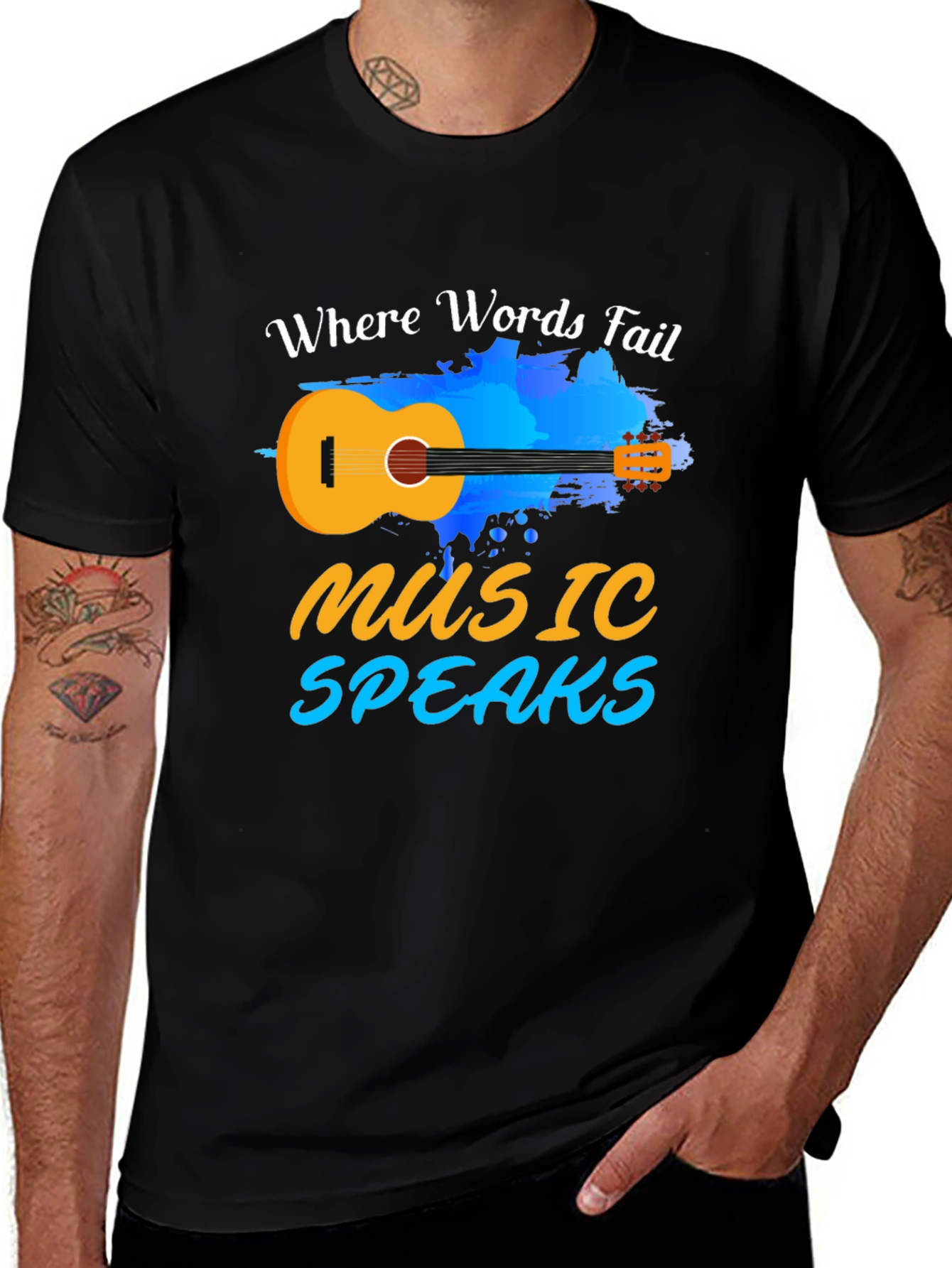 Variant 12 of Music Speaks Graphic T-Shirt - Men's Black Tee