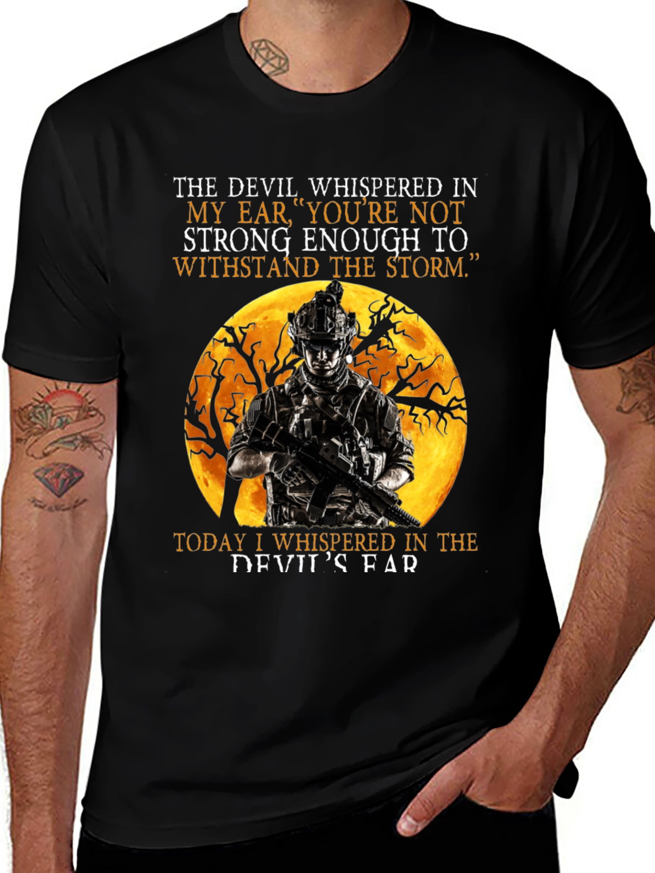 Variant 12 of Devil Whispered T-Shirt: Military Soldier Graphic Tee