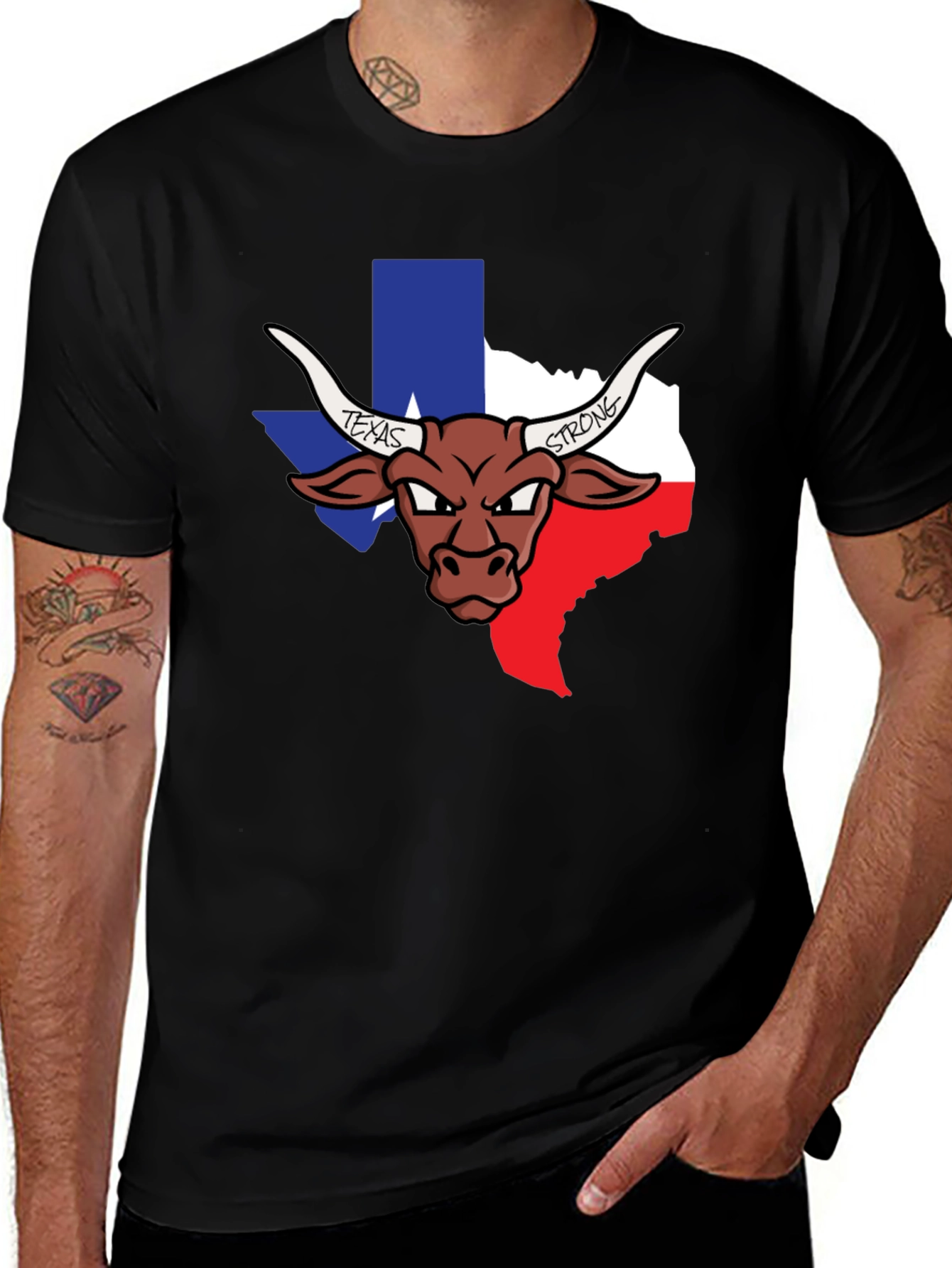 Texas Strong Bull Graphic Tee - Black Cotton T-Shirt