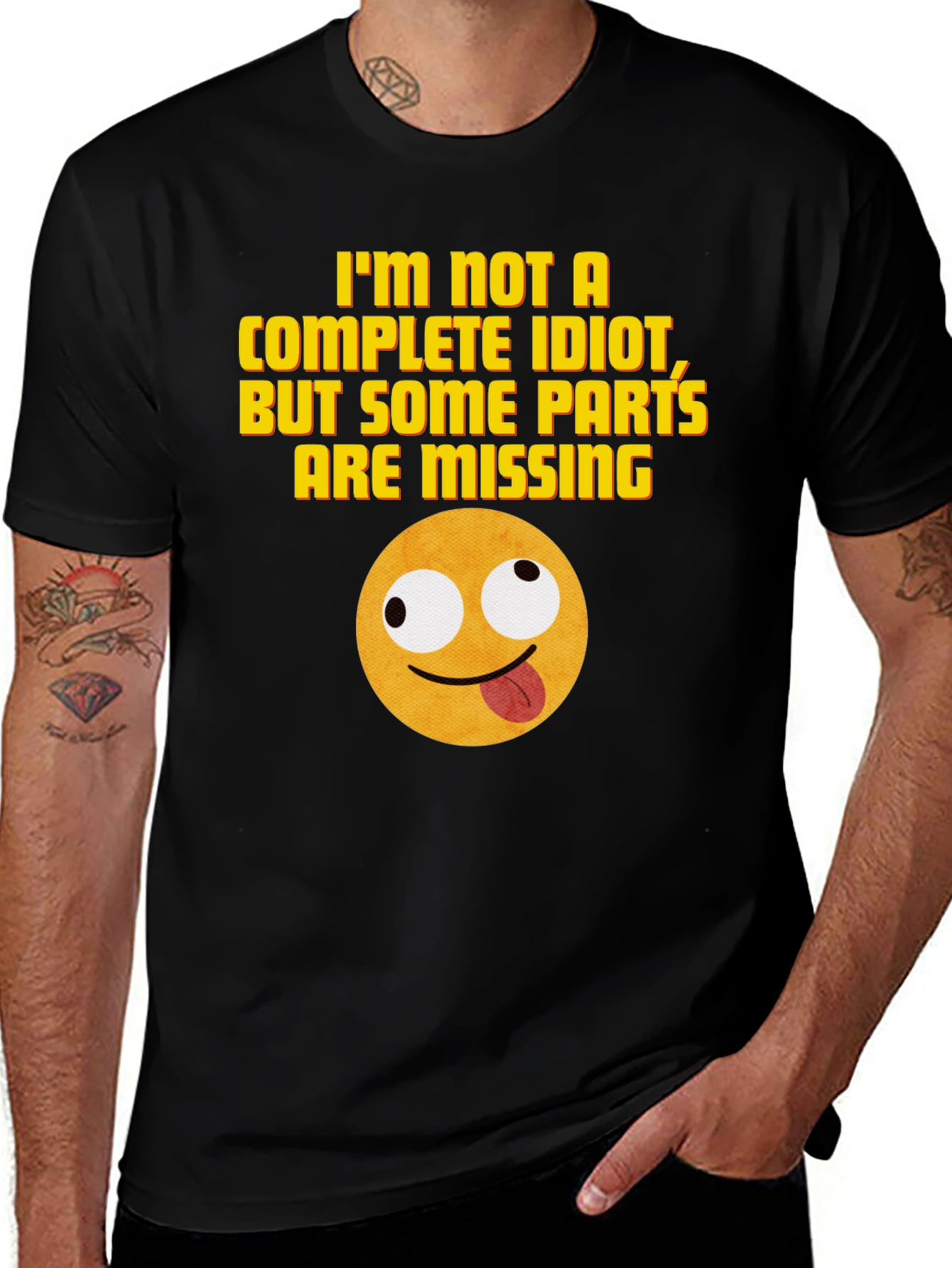 Variant 21 of Funny "Missing Parts" Graphic Tee - Black Cotton T-Shirt