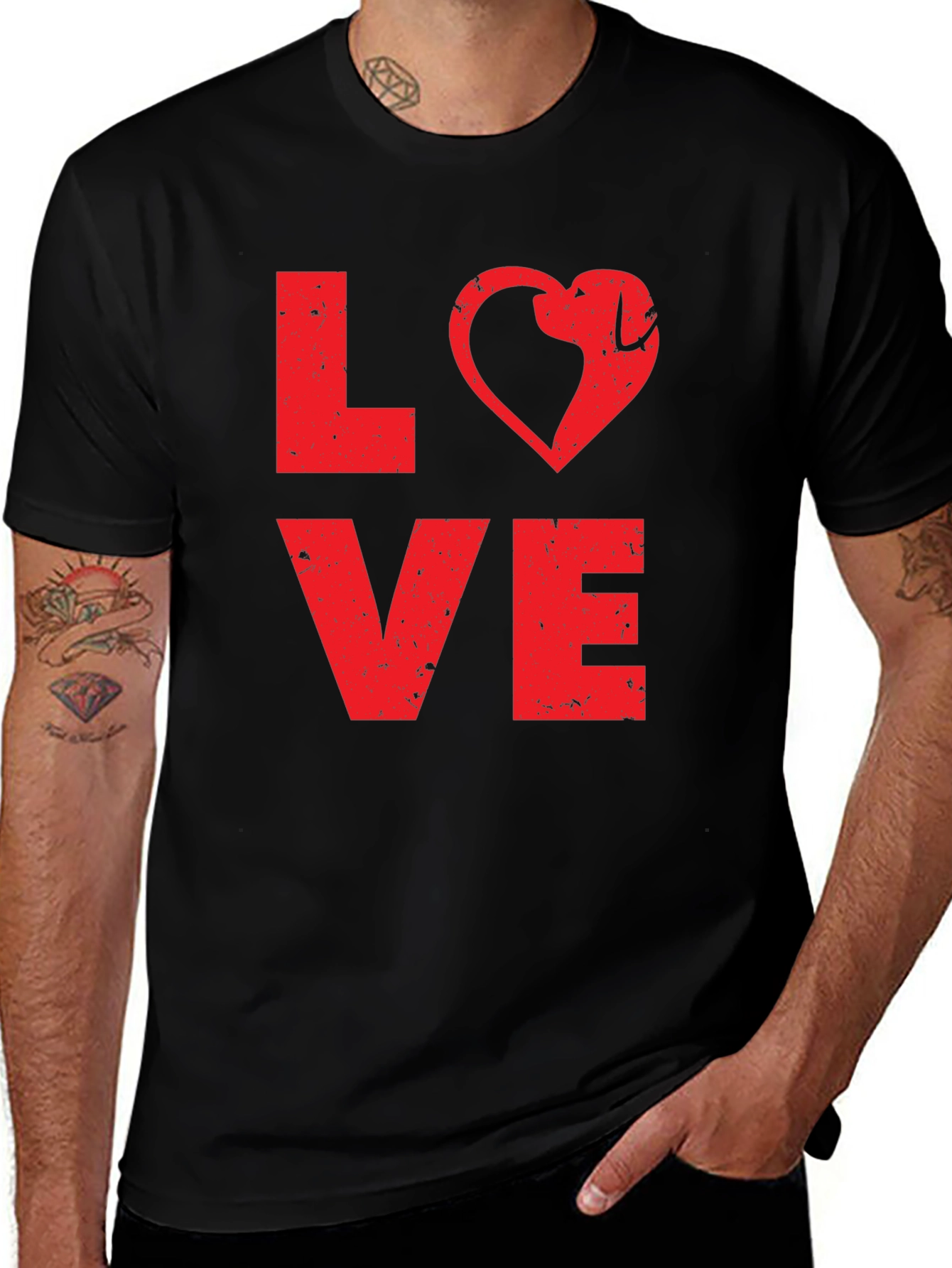 Variant 10 of Red LOVE Heart T-Shirt - Men's Black Tee