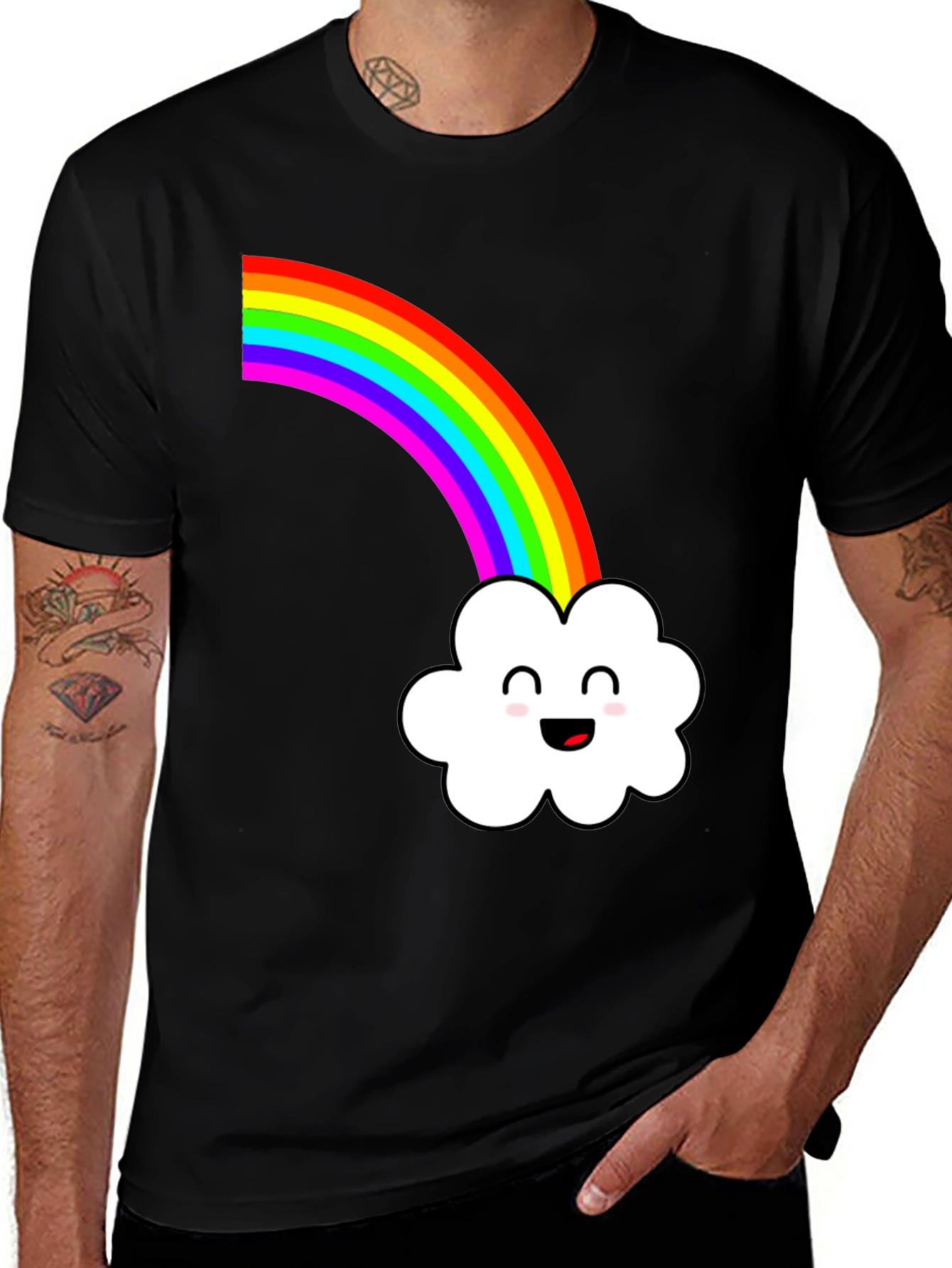 Variant 11 of Rainbow & Cloud Graphic Tee - Black Casual T-Shirt