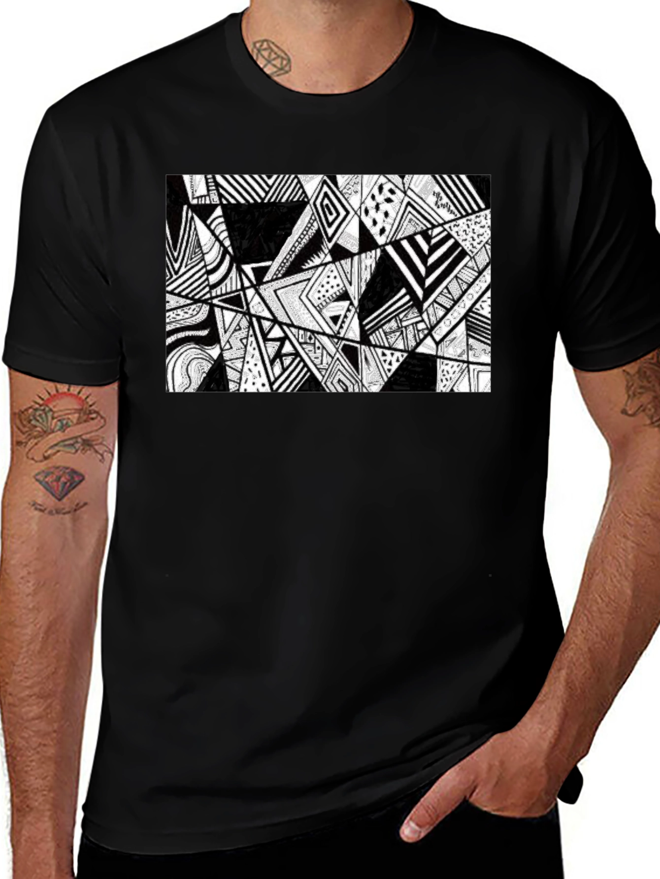 Variant 27 of Abstract Geometric Print Black T-Shirt