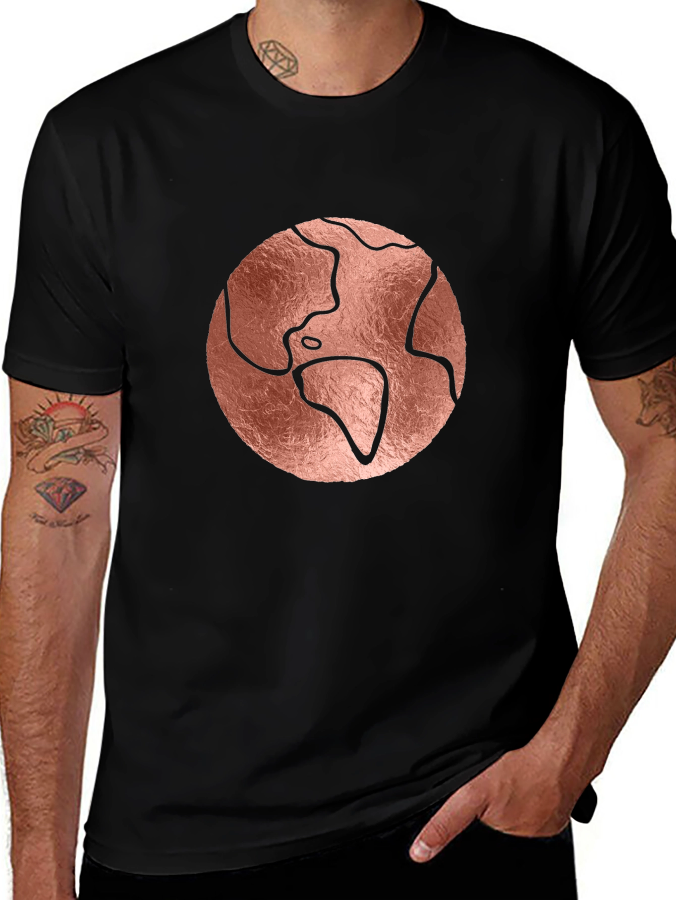 Variant 27 of Rose Gold Earth Graphic Black T-Shirt
