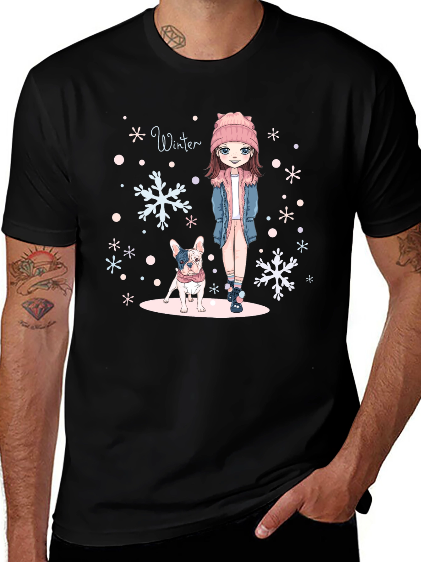 Variant 25 of Winter Girl & Dog Black T-Shirt