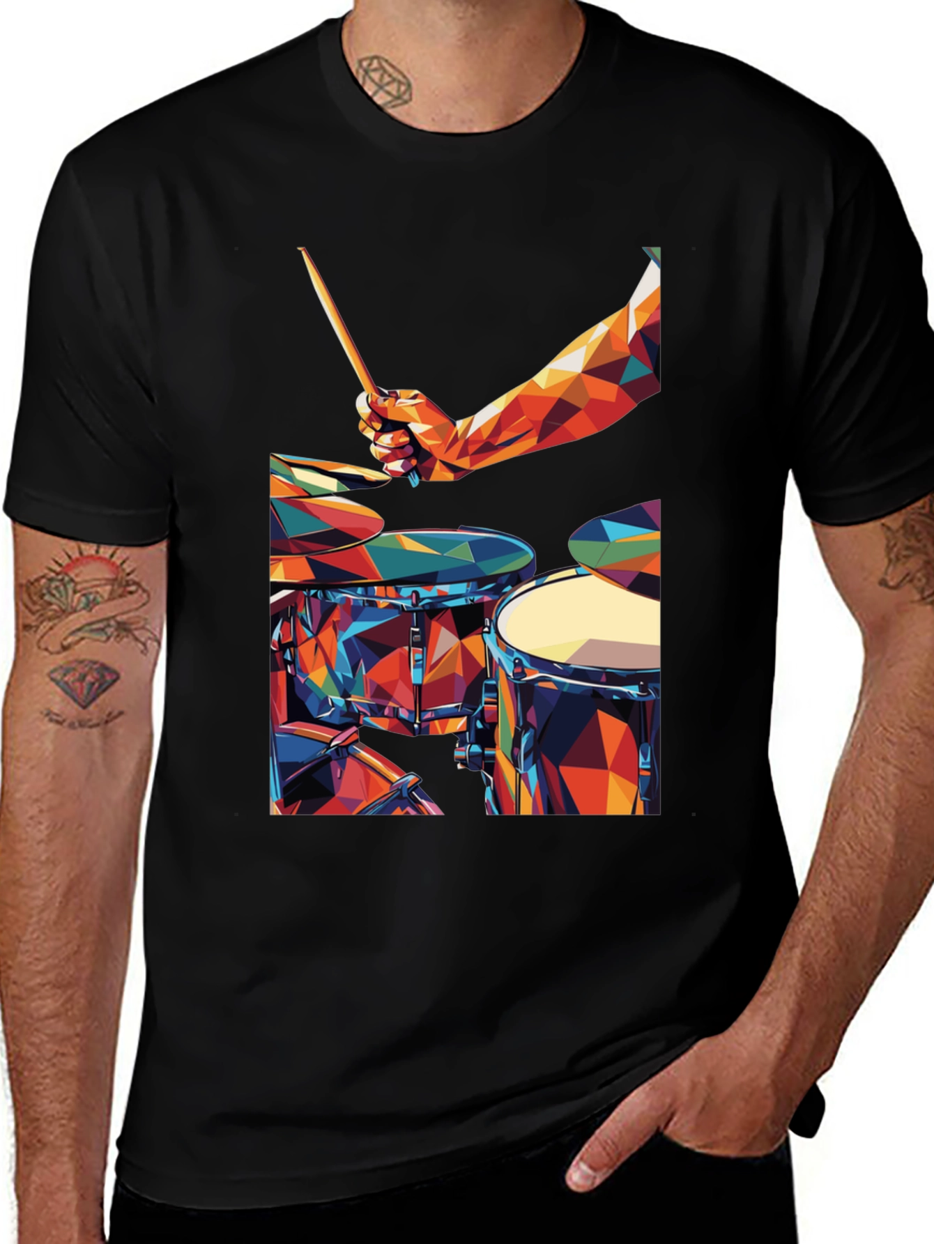 Variant 8 of Abstract Geometric Drum Set Graphic T-Shirt