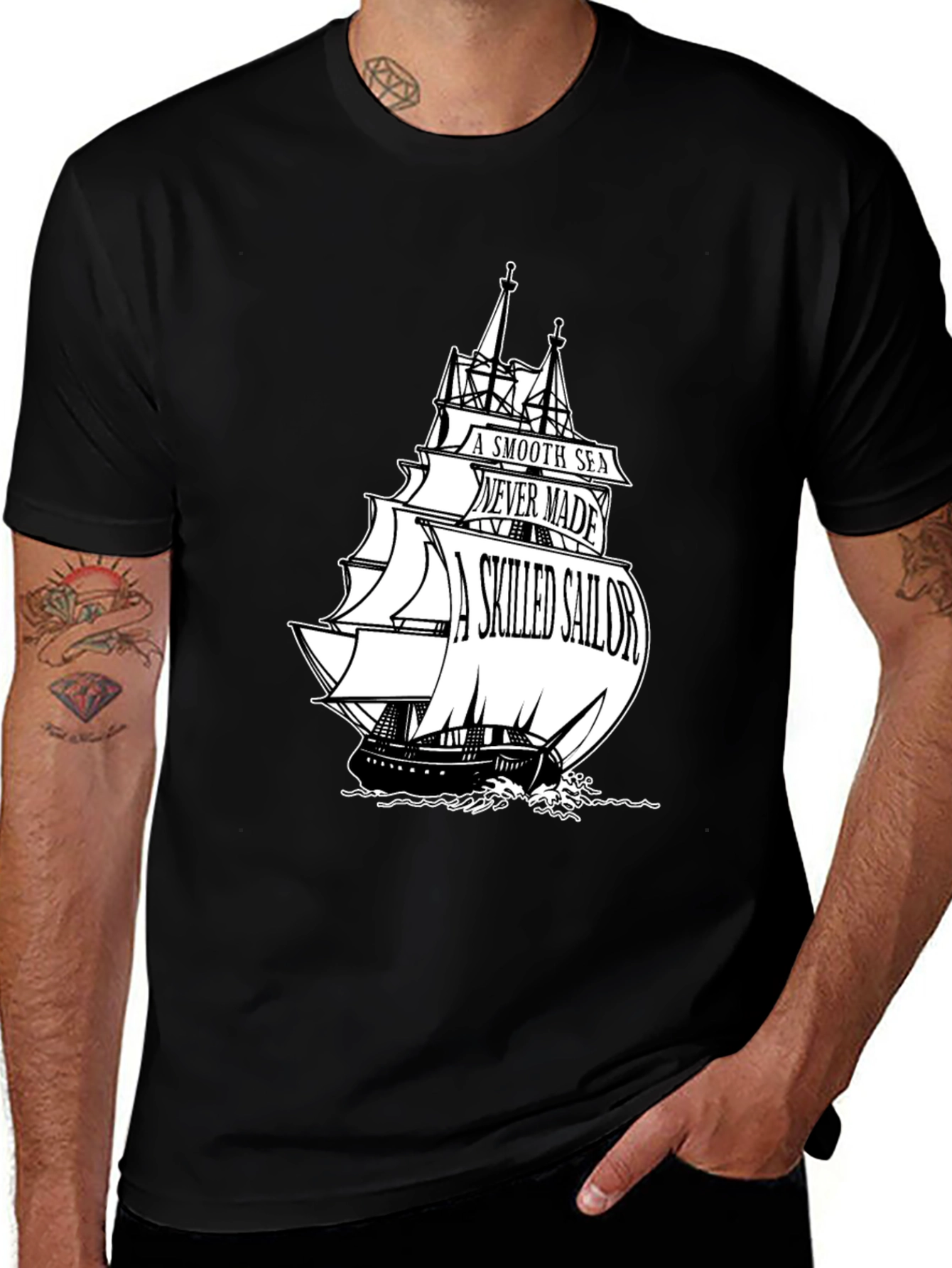 Variant 18 of Sailor Quote Graphic T-Shirt - Black