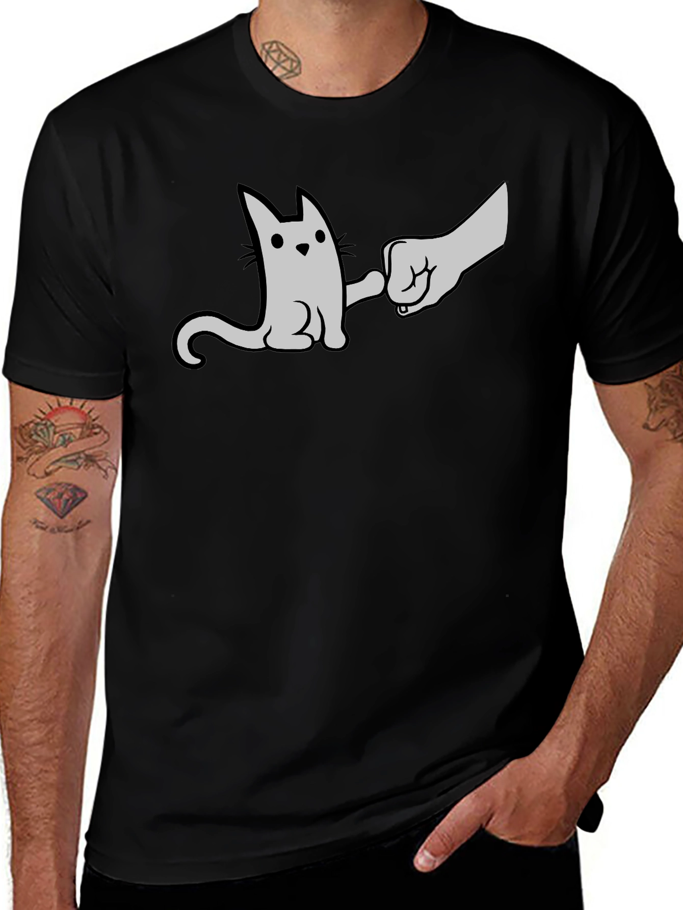 Variant 20 of Cat Fist Bump Graphic T-Shirt - Black